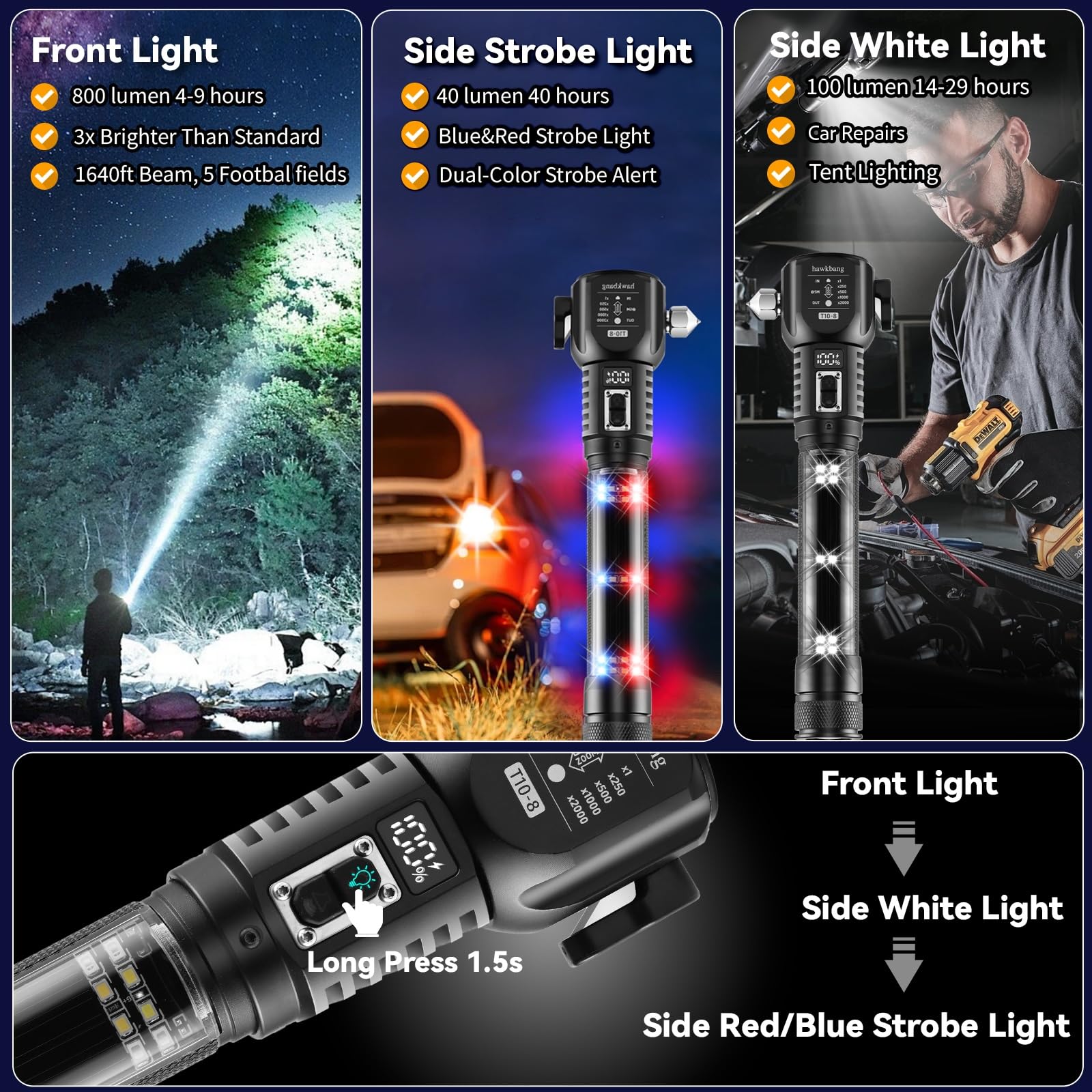 Martillo de seguridad para coche, herramienta de escape de emergencia, interruptor de cristal, cortador de cinturón de seguridad, banco de energía, linterna de emergencia