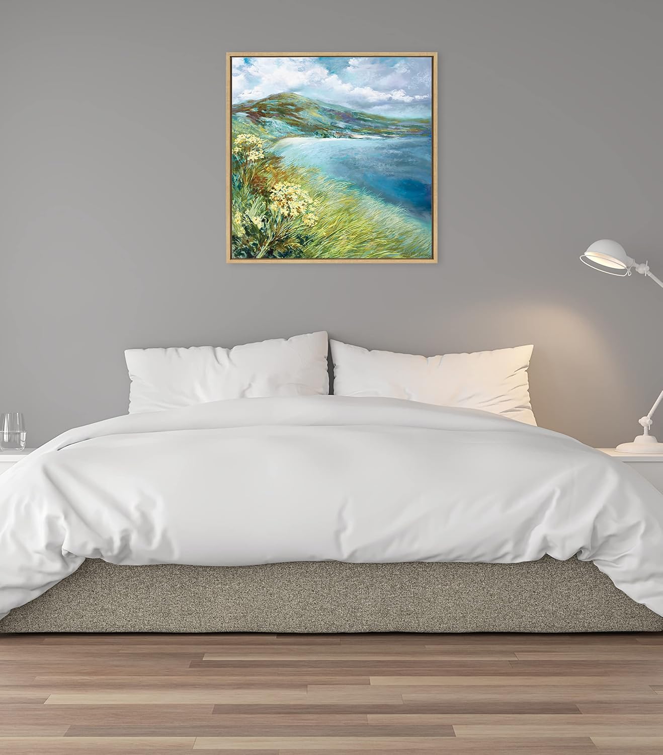 Kate and Laurel Sylvie Emerald Isle Ring of Kerry Framed Canvas Wall Art by Nel Whatmore; 30x30 Natural; Beach Mountain Landscape Art for Wall Home Decor