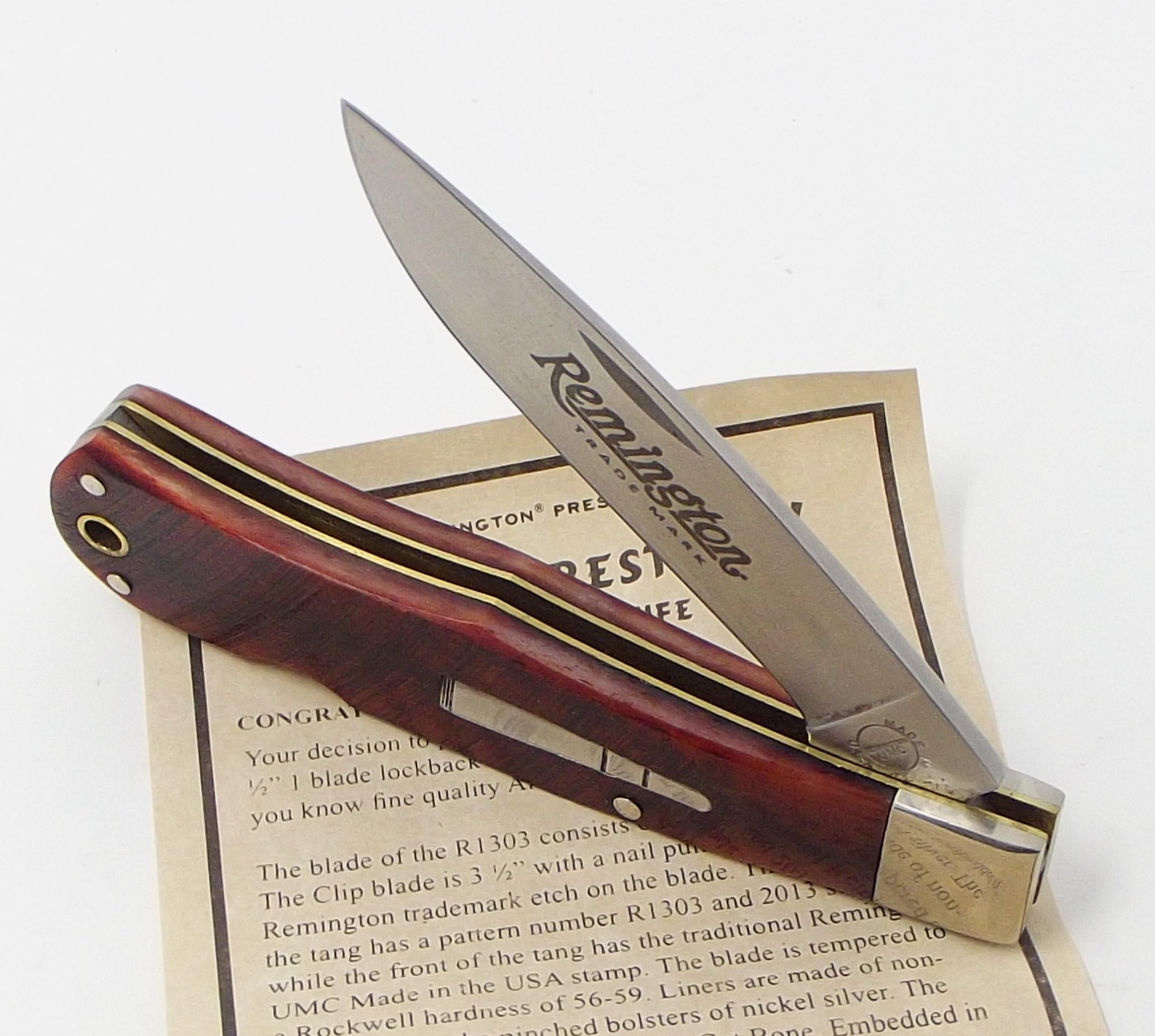 USA Made Forester Limited 2013 Remington Bullet Pocket Knife Sawcut Amber Bone Handle