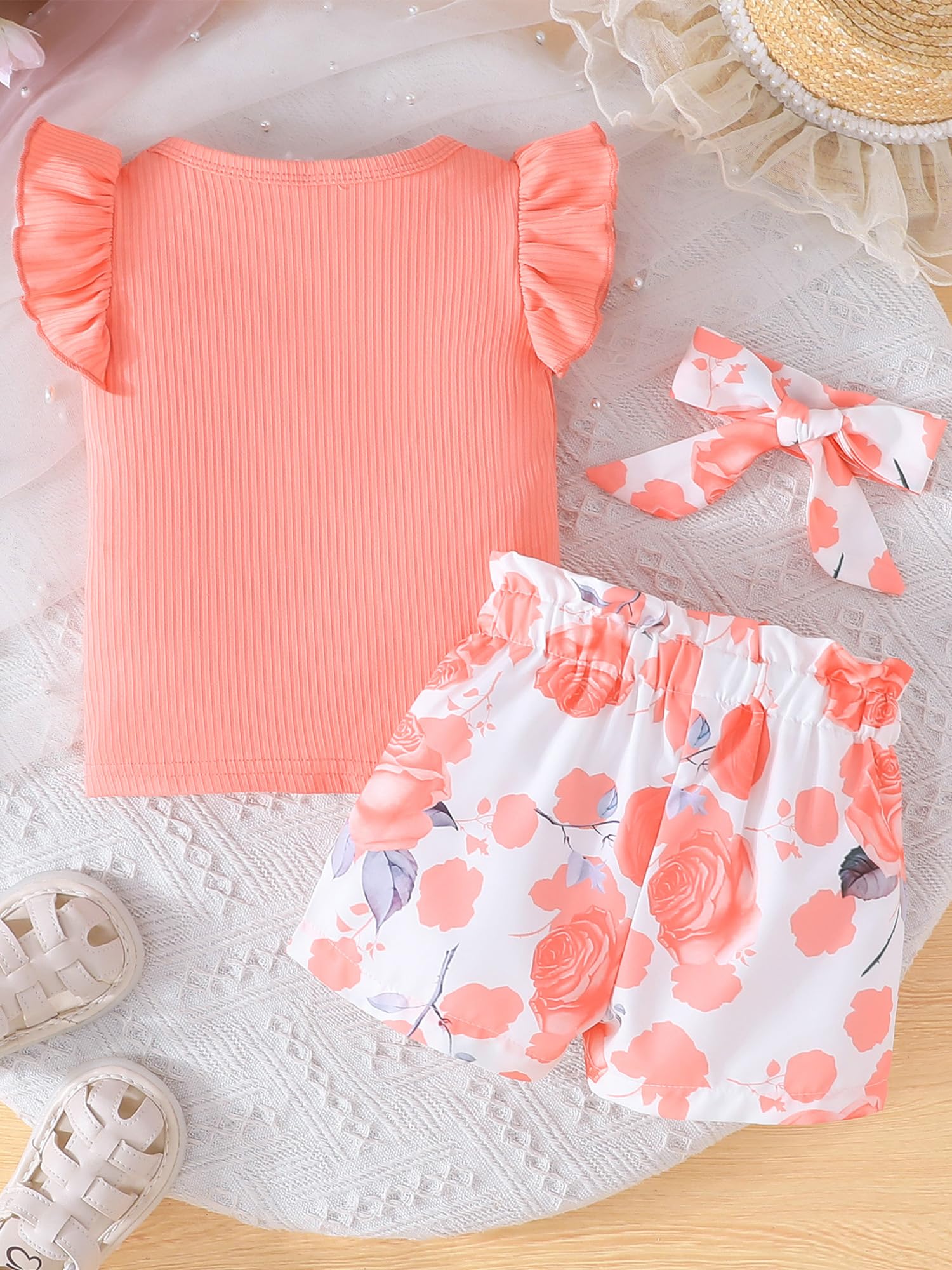 SUREPOCH Sommer-Outfits für Kleinkinder, Babys, Mädchen, gerüscht, ärmellos, Top, niedliches Shorts-Set, perfektes Geschenk für Baby-Mädchen
