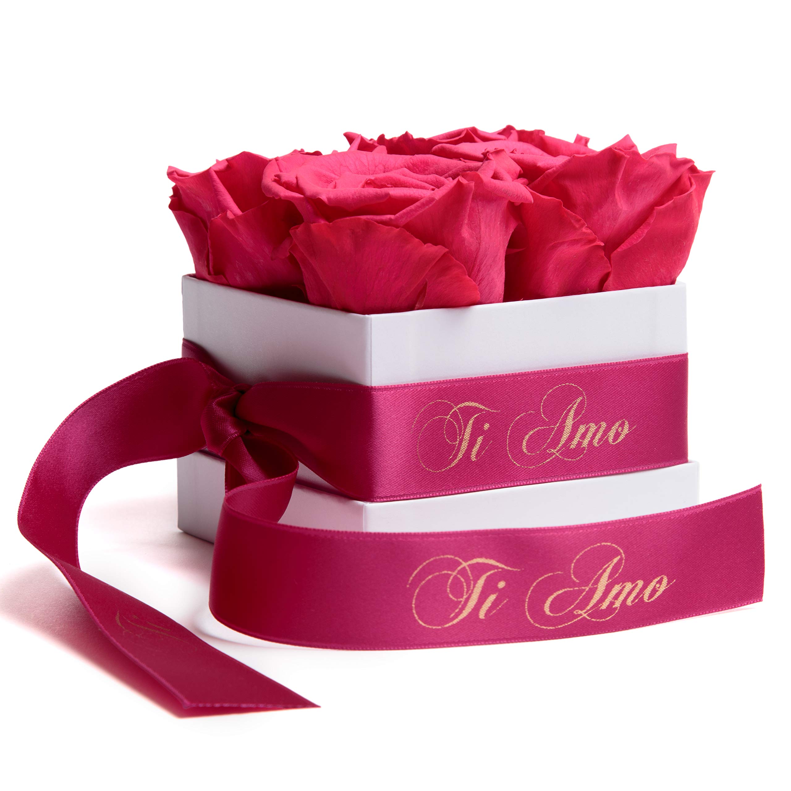 Rosen in Box mit Infinity Rosen konservierte Blumen Geschenk der Liebe für Frauen (Ti Amo, Pink)
