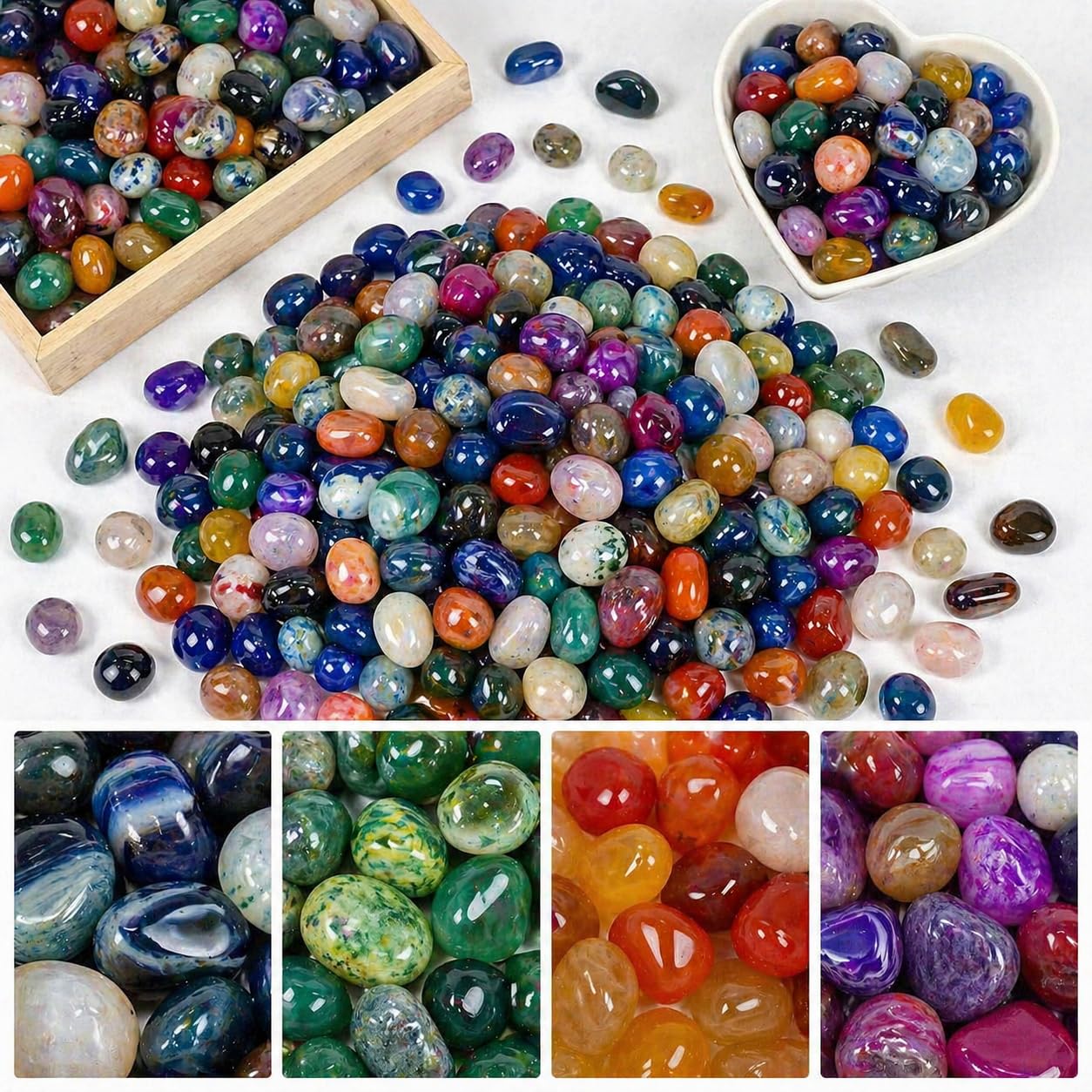 Perlin Achat Edelsteine Grün Trommelsteine 100 Stück 20 mm 25 mm Naturstein Dekosteine Groß Halbedelsteine Nugget ohne Loch Deko Meditation Chakra Geschenk Glückssteine