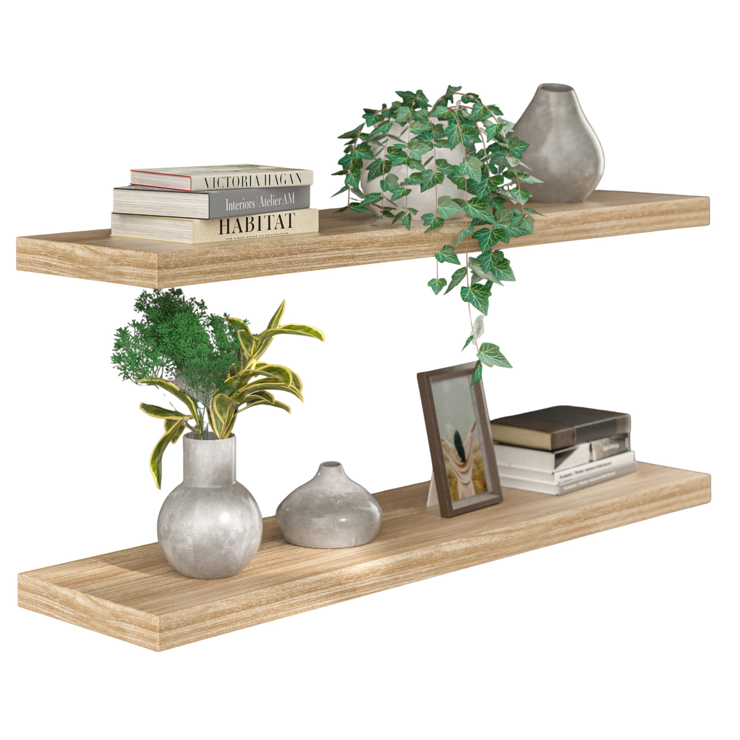 CASARIA® Set of 2 70cmx23cm Oak Finish Floating Shelf Including Bracket | Wall Shelving Living Room Kitchen Bedroom Office | 38mm Thick | Hidden Wall Fixing | 15kg Capacity MDF