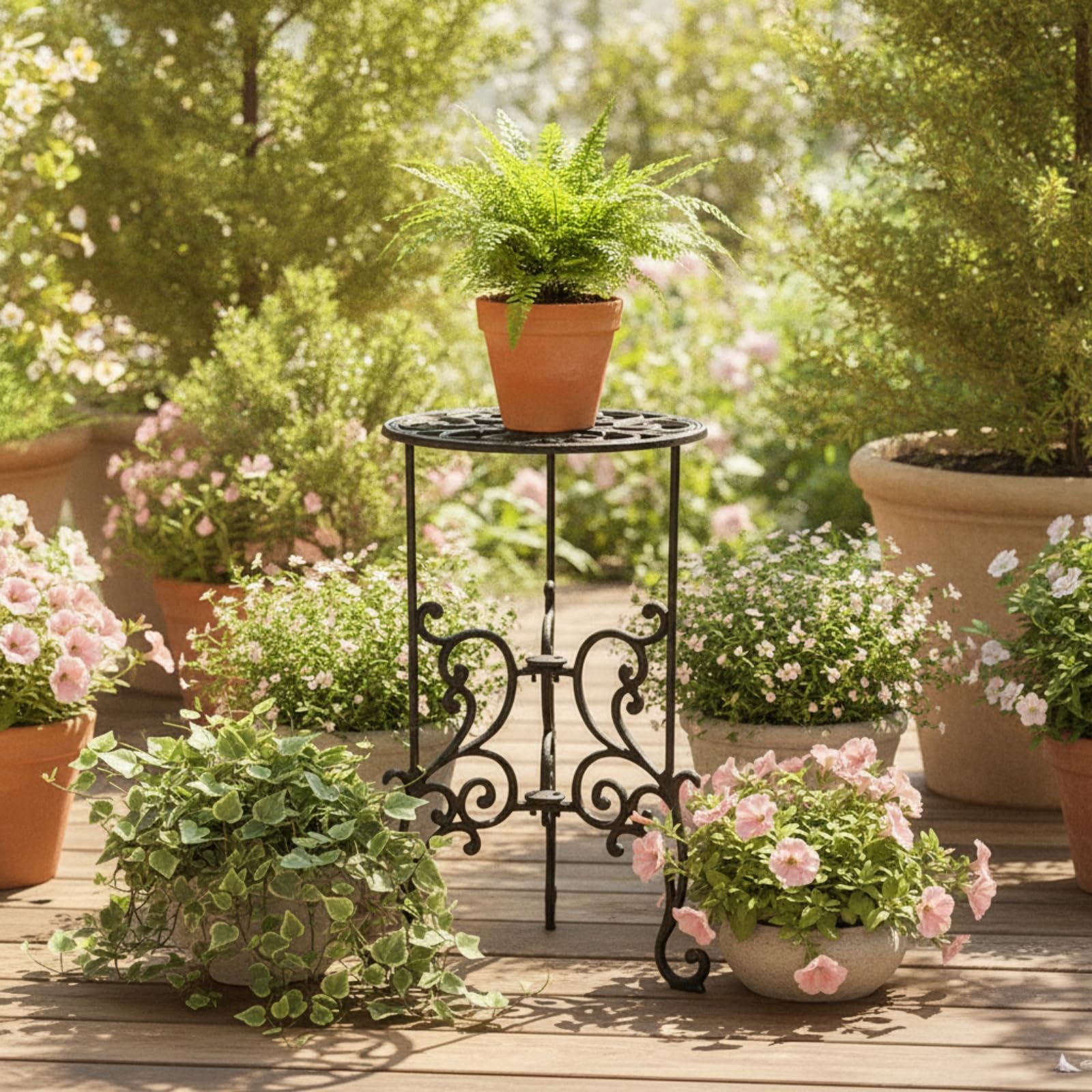 MagiDeal Meuble Présentoir à Plantes Antique avec , Support De Pot De Fleurs En Fer Forgé - Support De Fleurs À Deux Niveaux