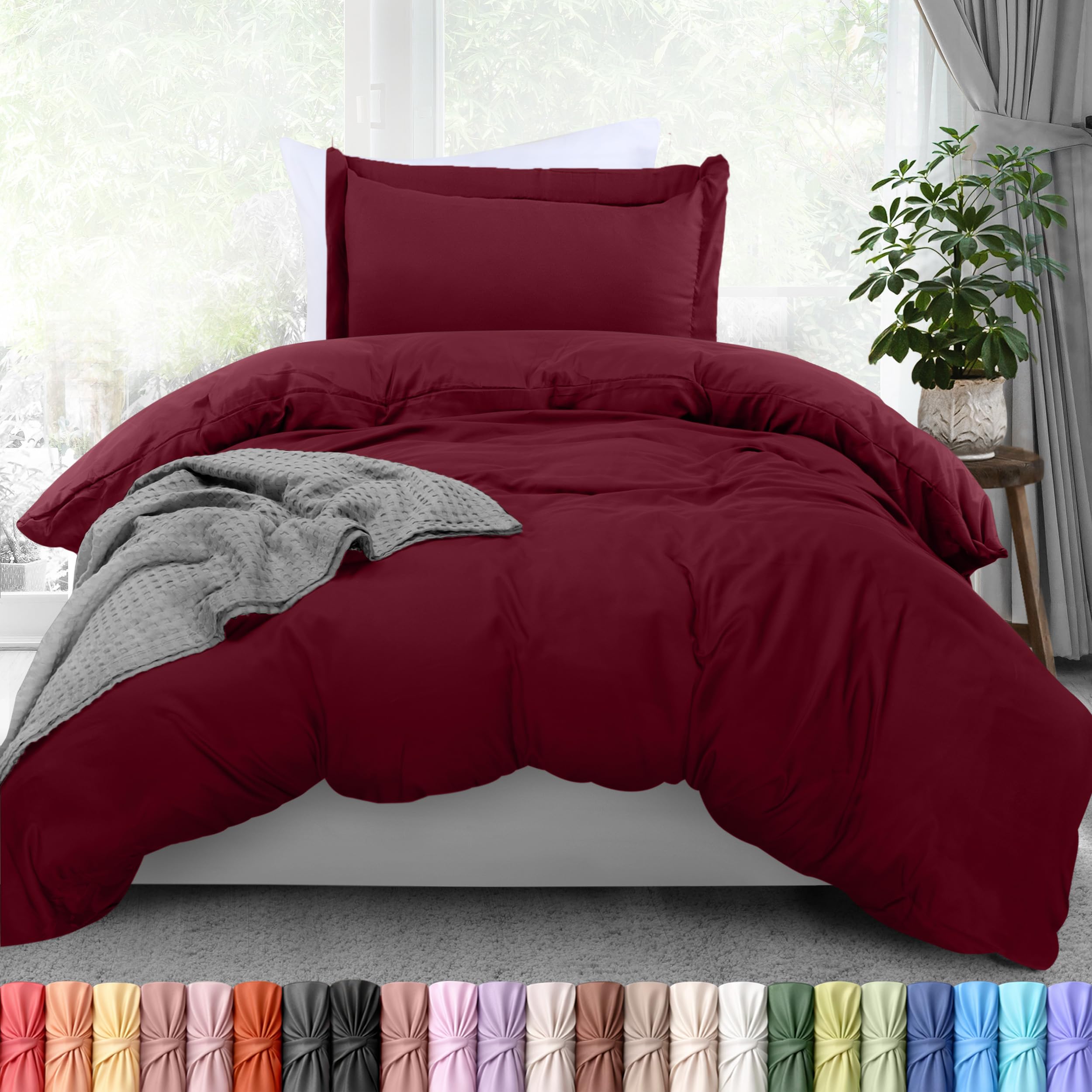 Duvet Cover Twin/Twin XL, 2 PC Cotton Like Polyester, Burgundy