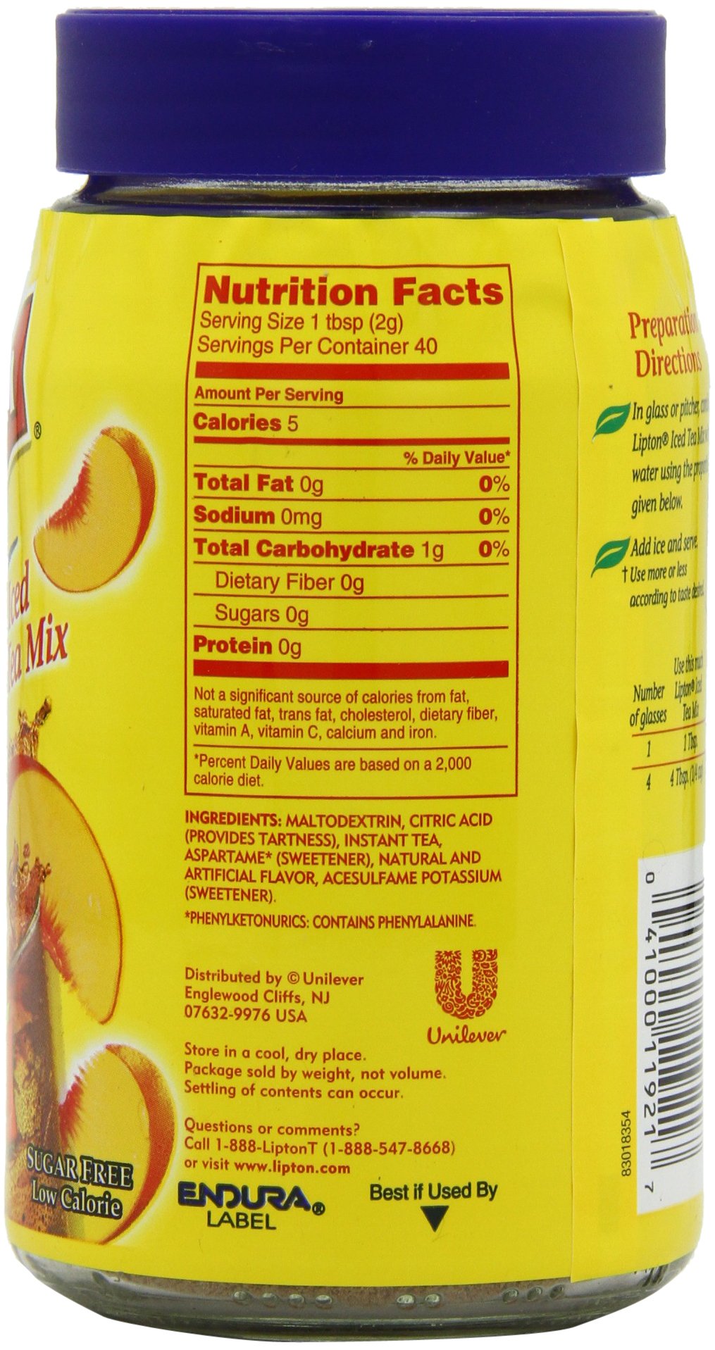 Lipton Iced Tea Mix, Diet Peach, 10 Quart (Pack of 4) Buy Online in