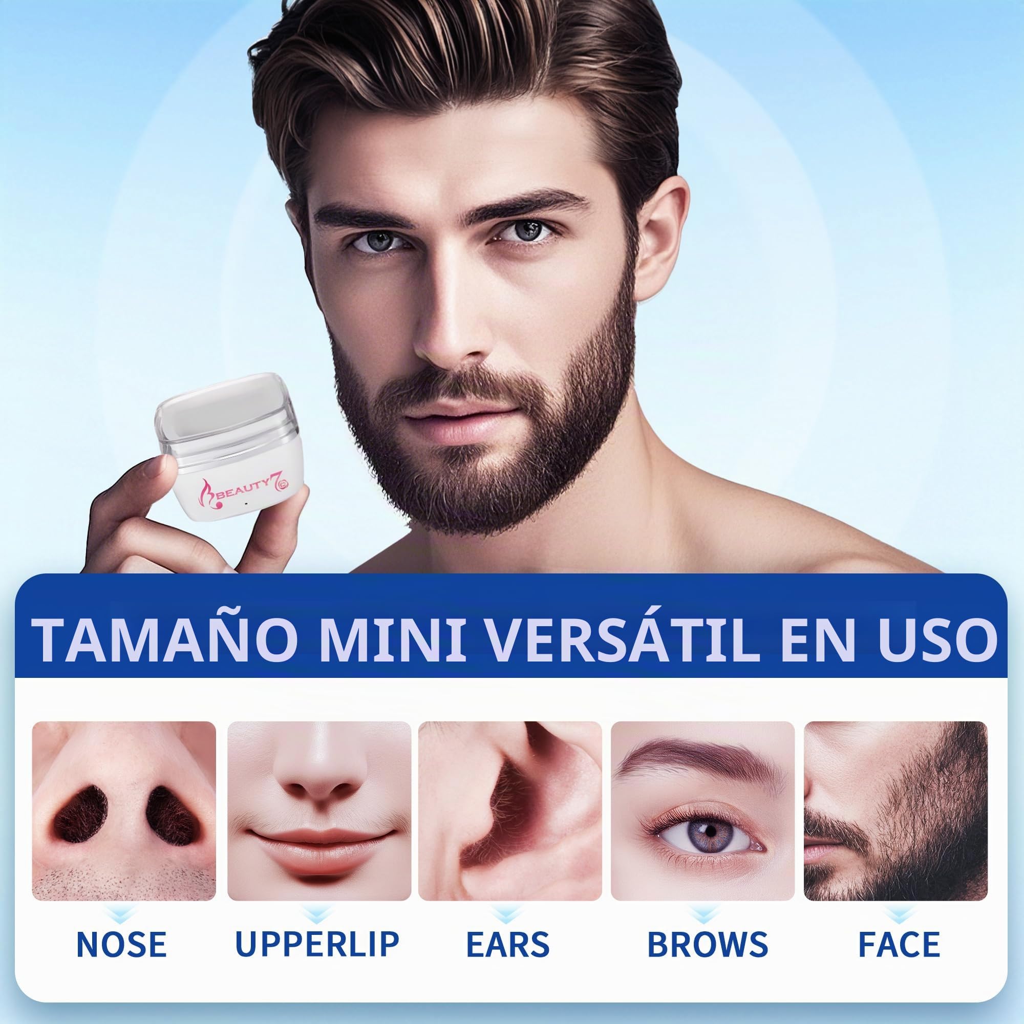 Mini Kit de Depilación Profesional para Hombres y Mujeres, para Cara, Orejas y Nariz, 100g de Cera para Vello, 10 Aplicadores 10 Moldes para Bigote, Depilación Segura, Rápida y Sin Dolor