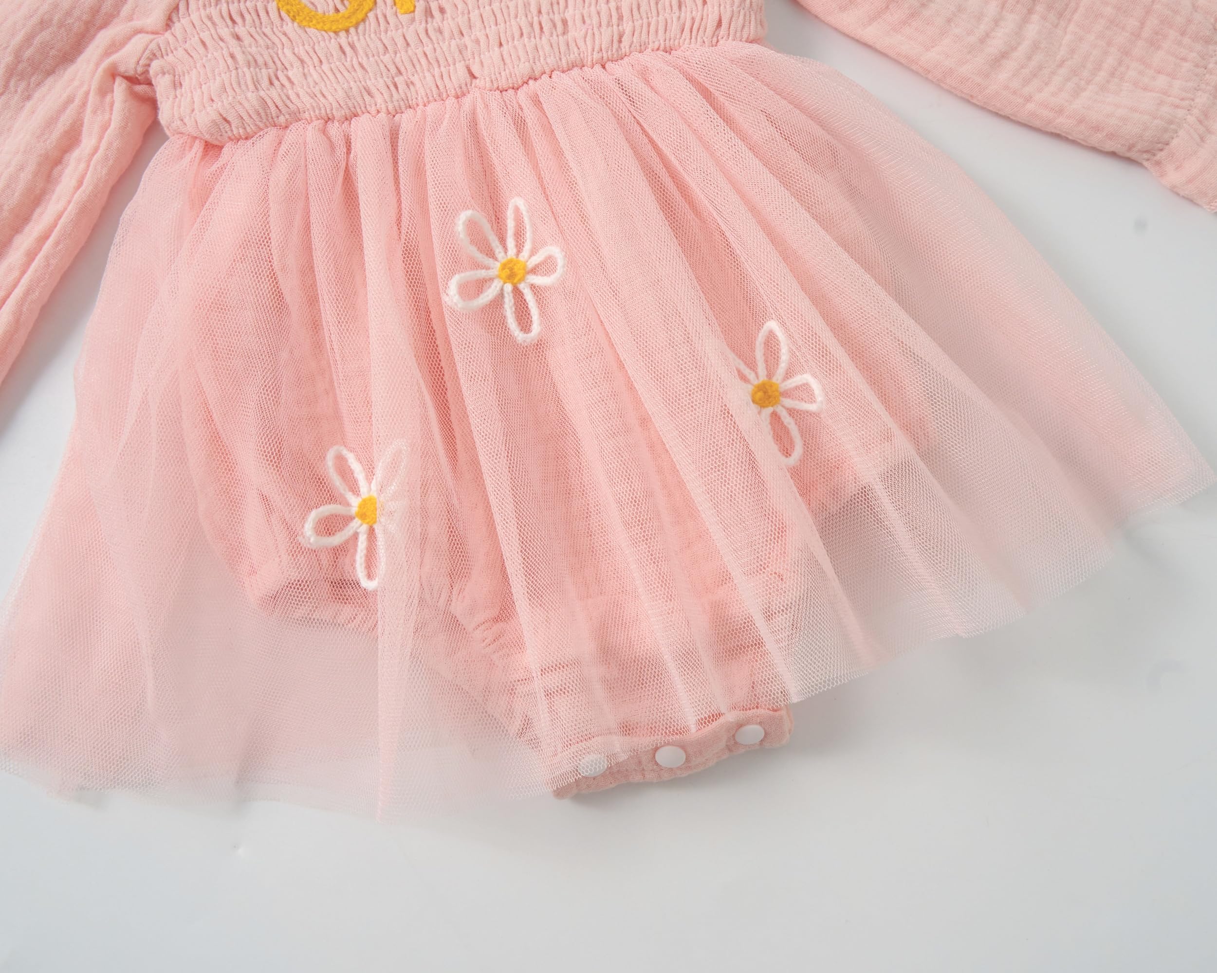 Miipat Robe de Bébé Fille 1er Anniversaire Tulle Manches Longues Romper Ensemble pour Bébé Gâteau Écraser Tenue Nourrisson Vêtements avec Bandeau de Tête Bowknot et Chaussettes