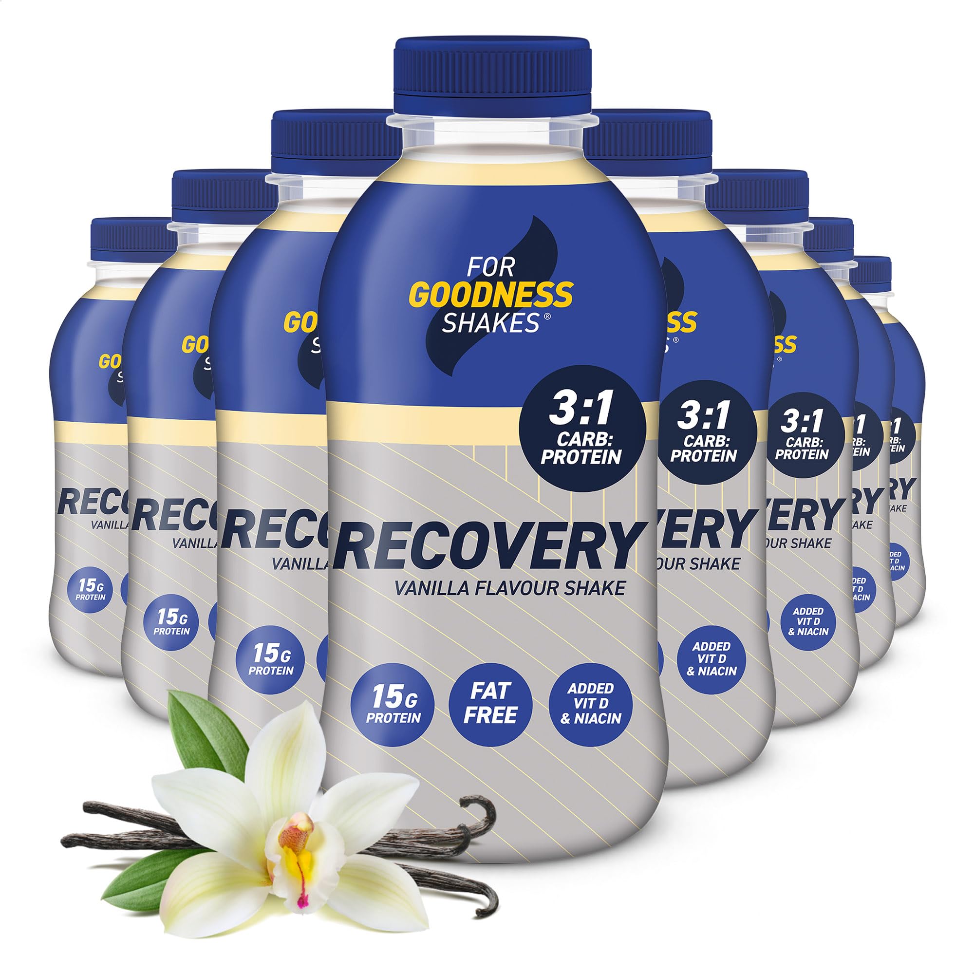 Vanilla Flavour Recovery Drink, 15g Protein, Ready-To-Drink, Fat-Free, Packed With Essential Recovery Vitamin D, B12, Folic Acid & Niacin Protein Shake Drink, 235 Kcal, 8x435ml