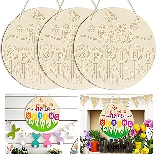 Large Size 12" Wooden Spring Ornaments to Paint, Flower Wooden DIY Blank Unfinished Round Wood Discs Ornament for Crafts Hanging Decorations(3PCS)