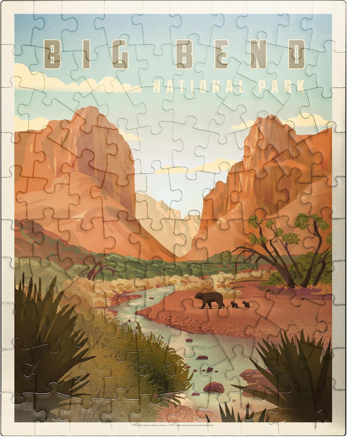 MyPuzzle Big Bend National Park: Black Bears, Vintage Poster - Premium 500 Piece Jigsaw Puzzle for Adults