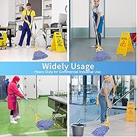 Vista 7 de Trapeador comercial con mango de 63 pulgadas, trapeador industrial resistente, con extremo de bucle, para limpieza de suelos para almacén, taller