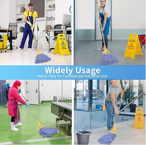 Miniatura 6 de Trapeador comercial con repuesto de cabezal extra, mango de 63 pulgadas, trapeador industrial de alta resistencia, trapeador húmedo con extremo de