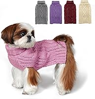 Vista 8 de KYEESE Suéteres para perros pequeños, cuello alto, suéter de punto trenzado para mascotas con hilo dorado para clima frío, gris, talla M