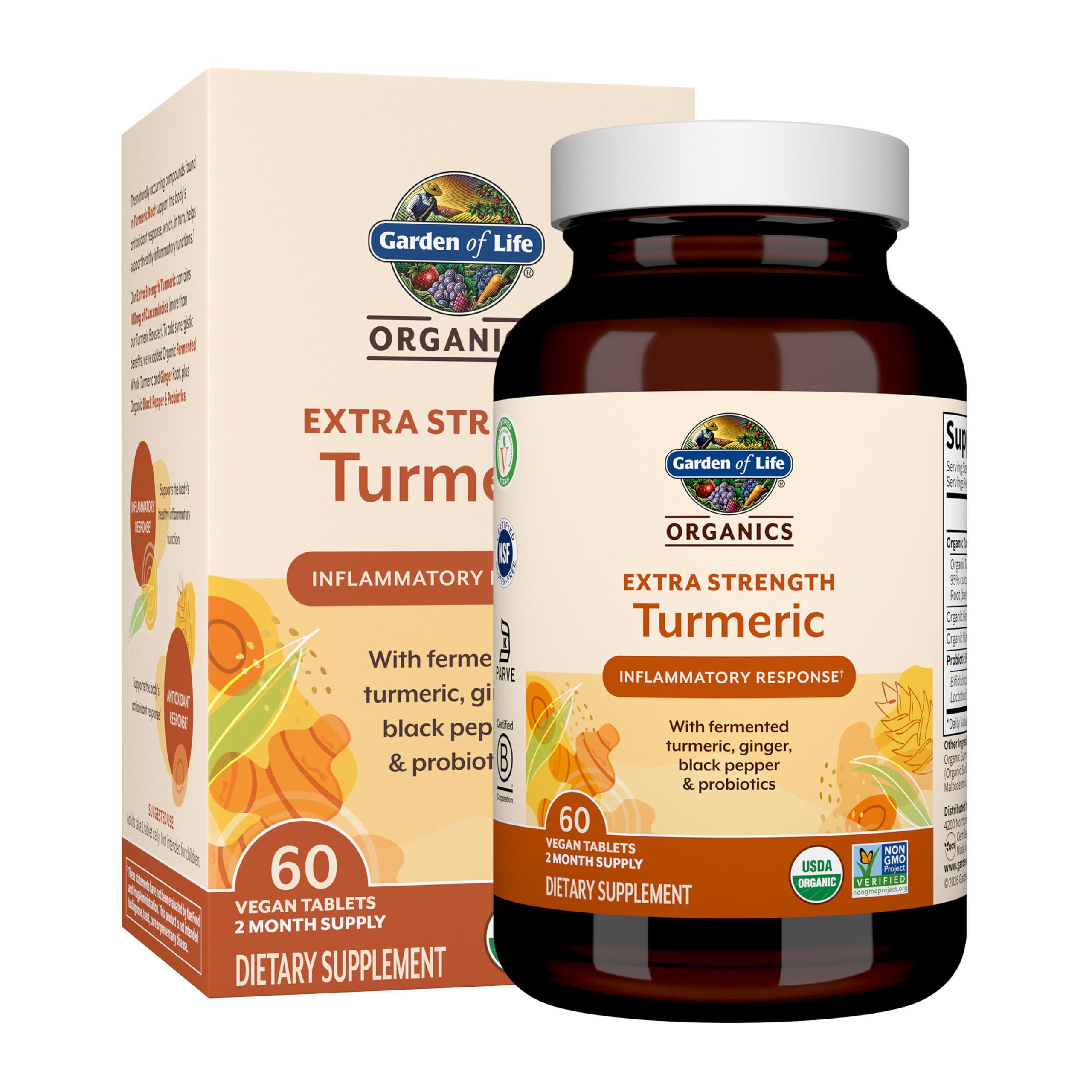 Garden of Life Suplemento de Cúrcuma com Curcumina 100 mg, 60 comprimidos