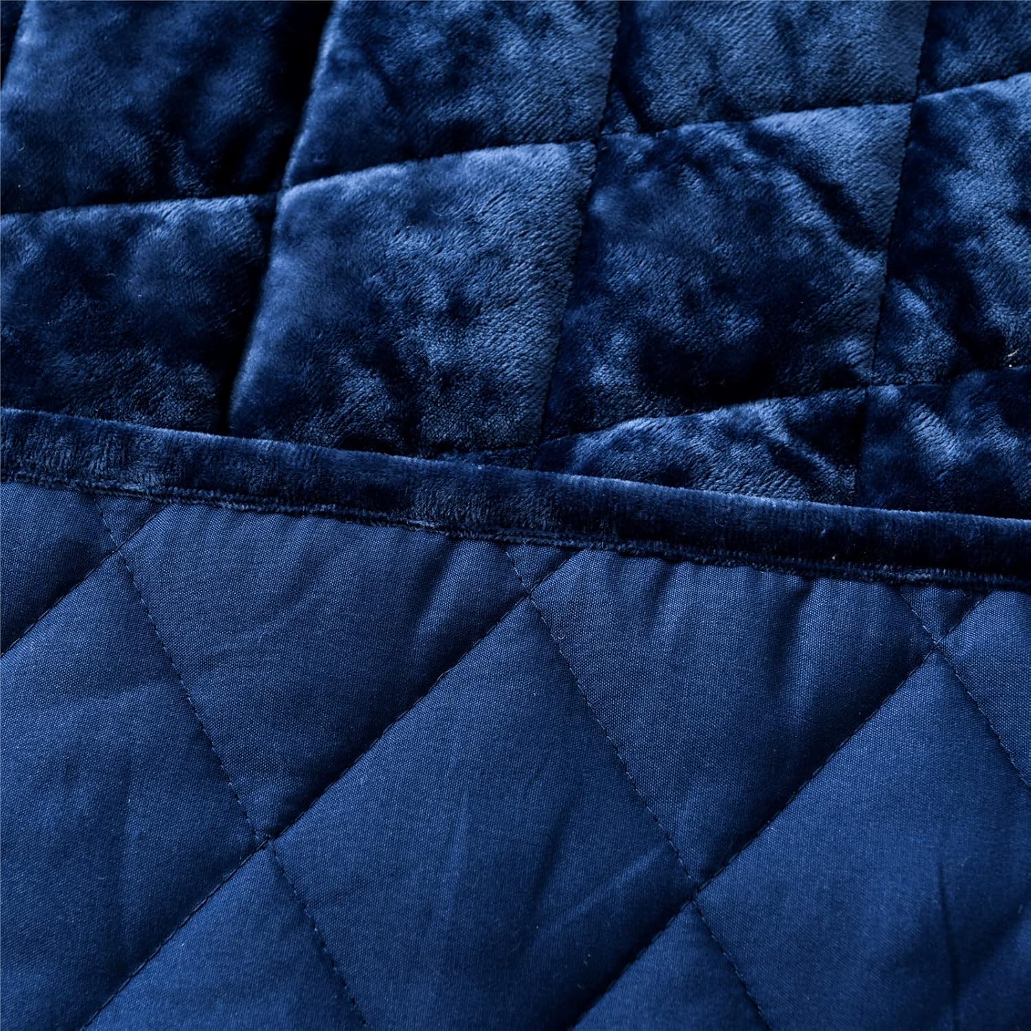Fredsure Distressed Velvet Quilt Set, 3 Pieces Navy King, Distressed Velvet Face and Brushed Microfiber Reverse with Diamond Quilting - Image 4