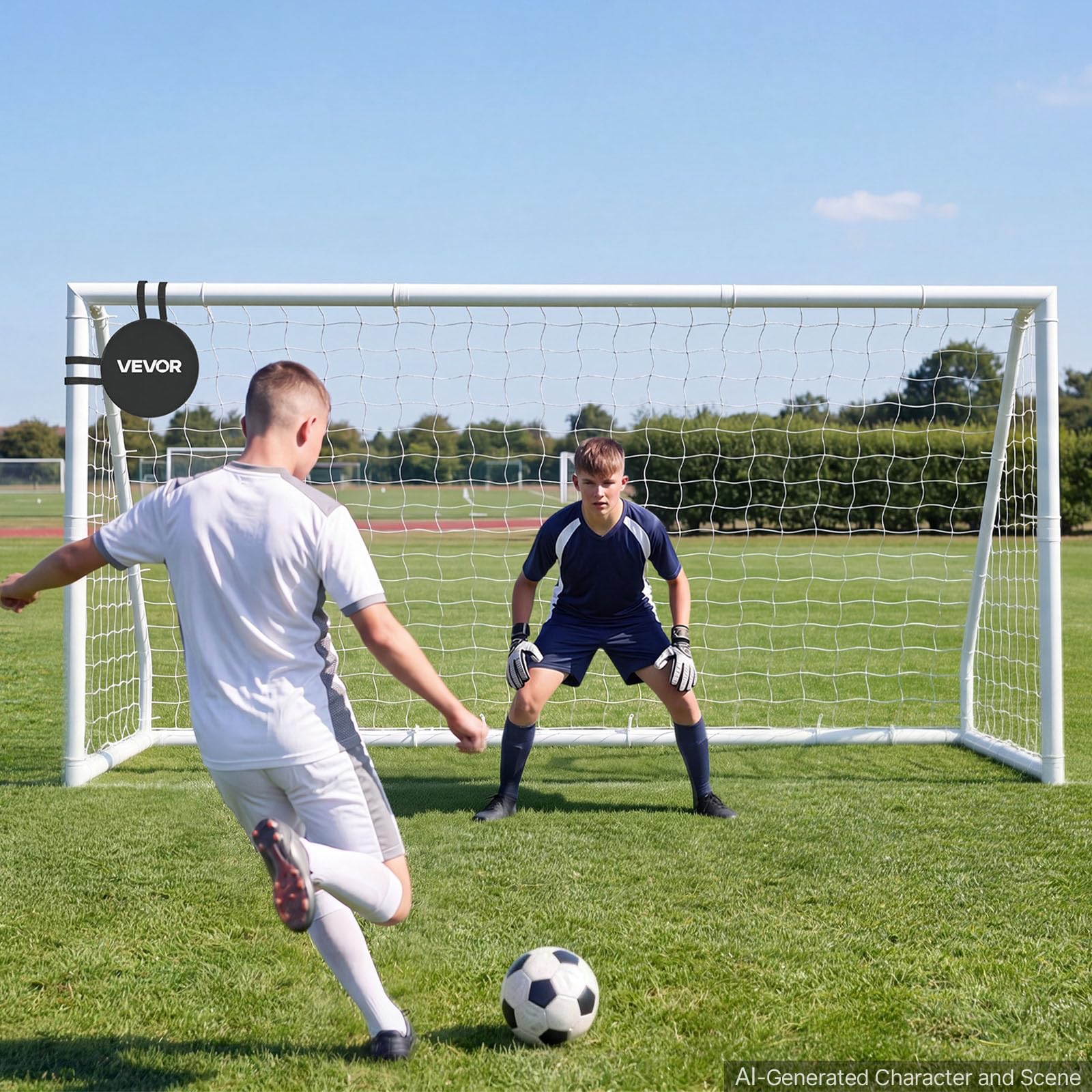VEVOR Porta da calcio 30,5 x 15,2 cm, 30,5 x 1,8 cm, 2,4 x 1,8 m, porta da calcio in PVC per cortile, portatile, resistente alle intemperie, bersaglio cono, per adolescenti, bambini e adulti