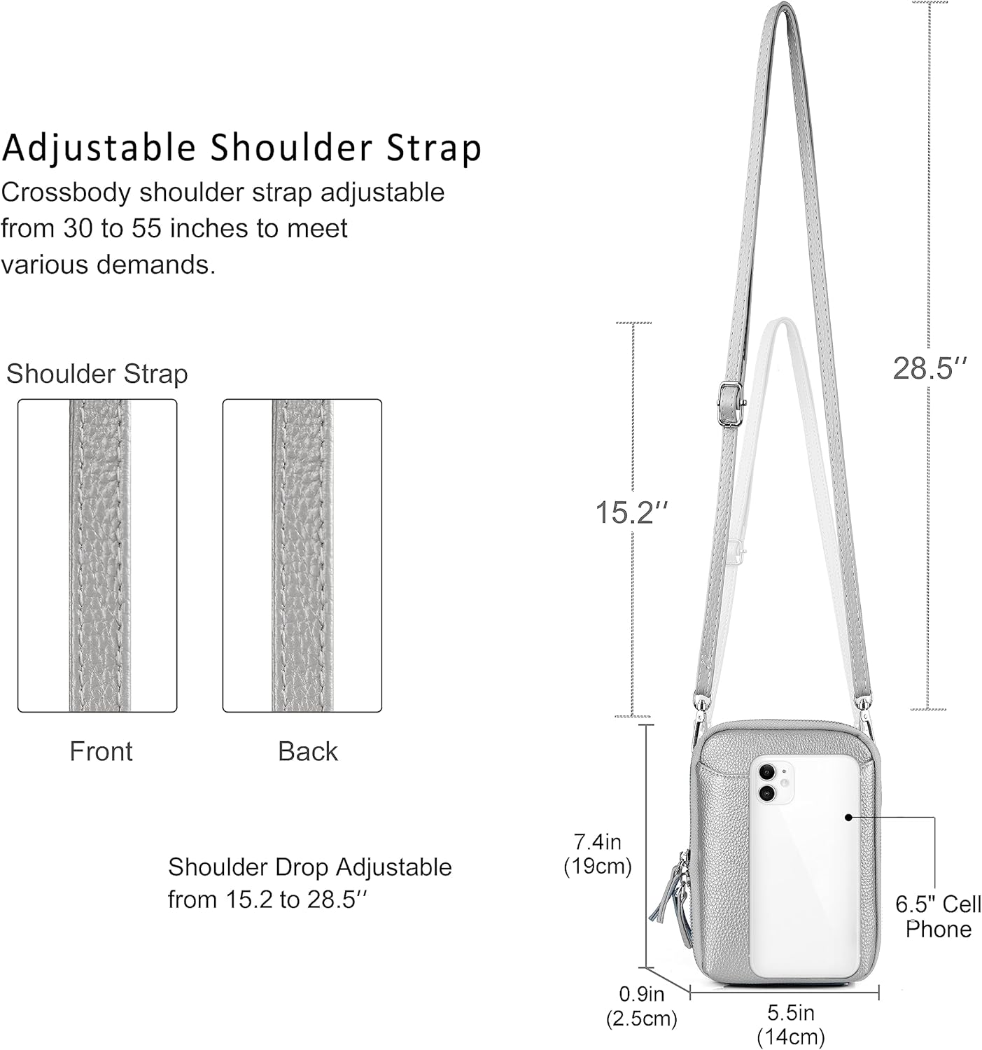 befen Genuine Leather Crossbody Cell Phone Purse for Women, Small Zip Around RFID Blocking Crossbody Wallet Bags - Image 4