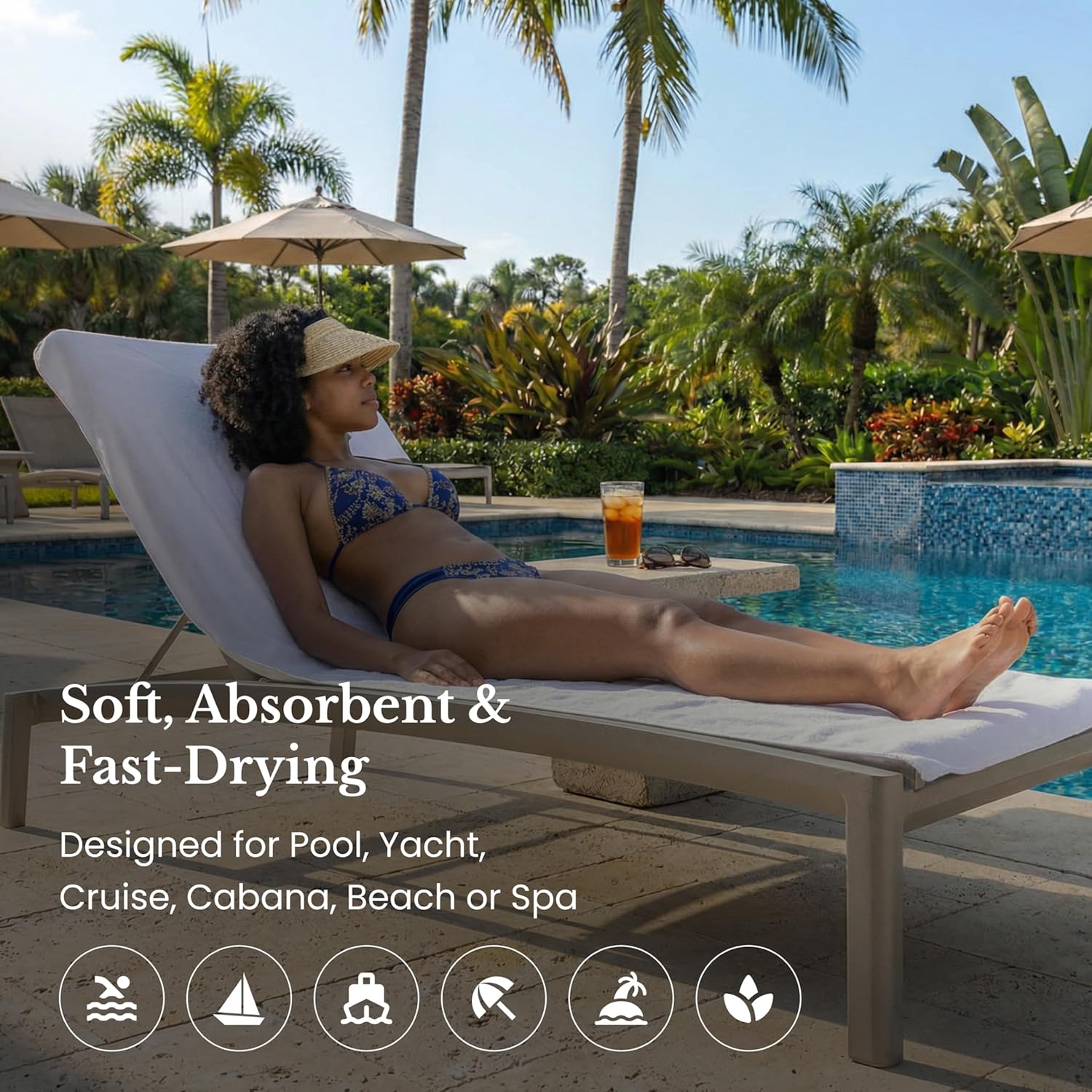 Black & White Brands (2-Pack) Luxury Chaise Lounge Chair Cover Towel 100% Plush Turkish Combed Cotton 30x85 White 500 GSM Absorbent Quick-Dry Fitted Pocket for Pool/Resort/Hotel/Spa/Beach - 2 Pack