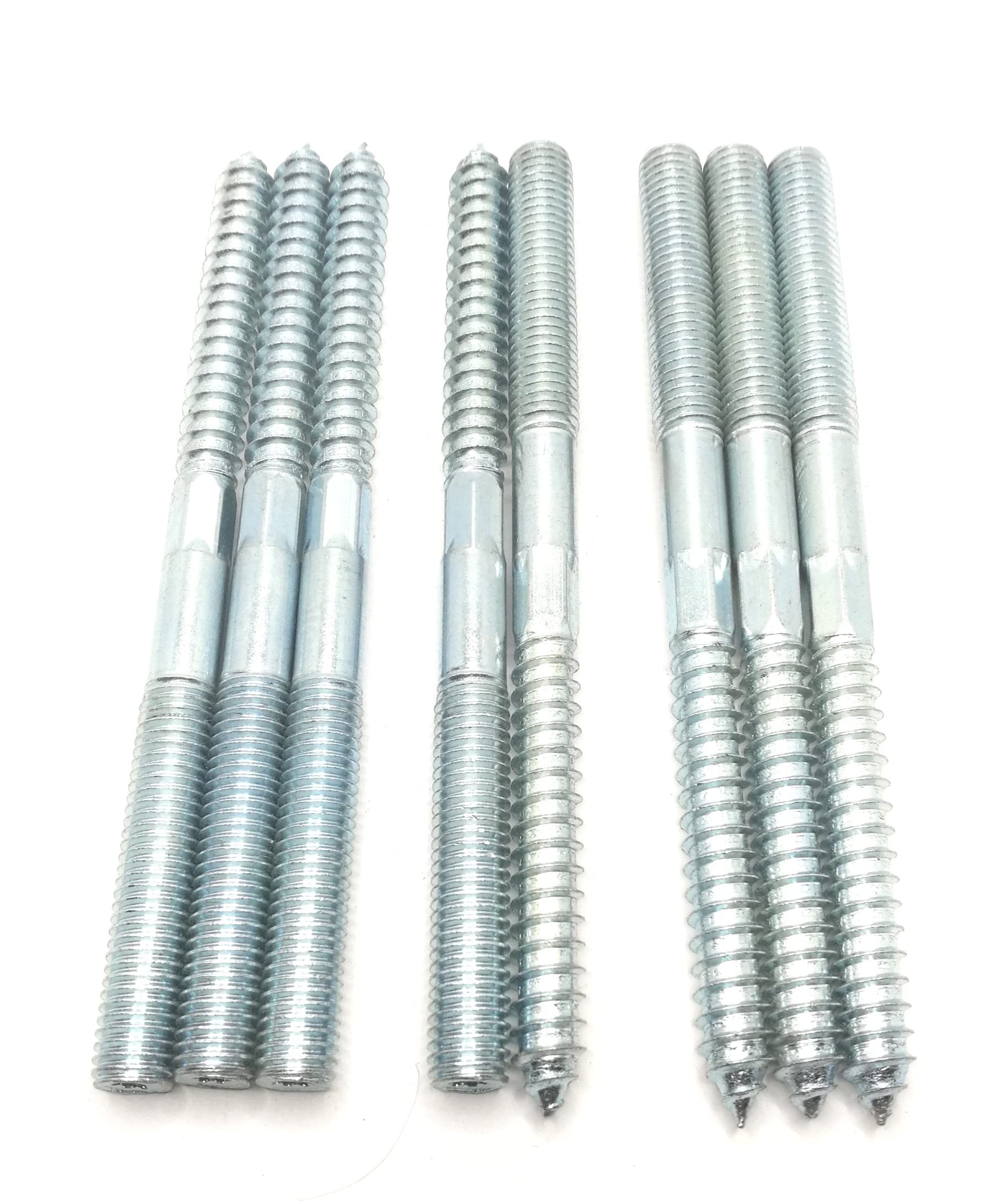 Hanger Bolt M10x140 Silvery Double Headed Bolt Self-Tapping Screw with Hexagon for Furniture 8Pcs