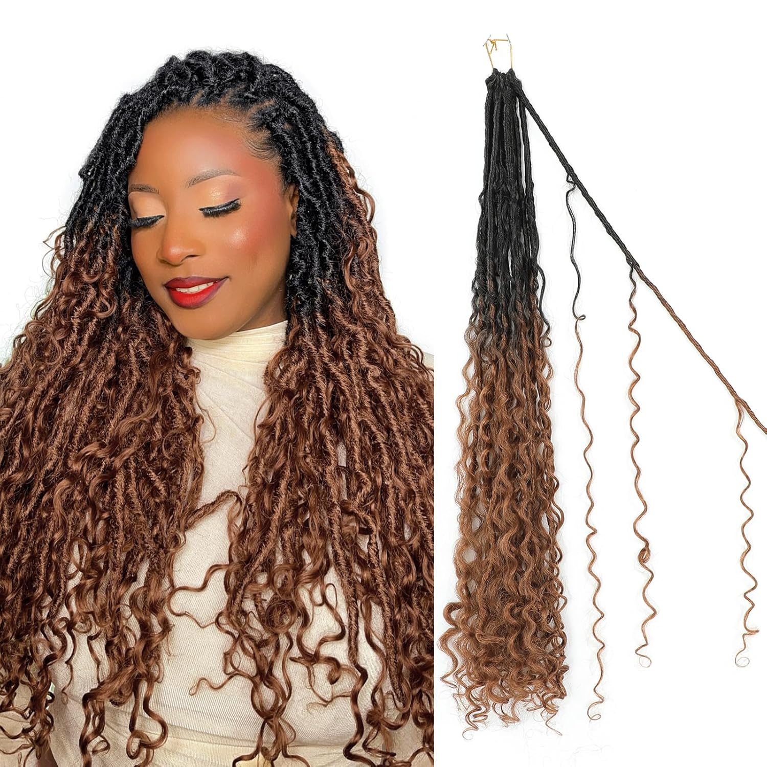 Goddess Locs Crochet Hair 30inch 9 Packs 1B30 Boho Faux Locs Crochet Hair with Curly Ends Pre Looped Bohemian Locs for Women