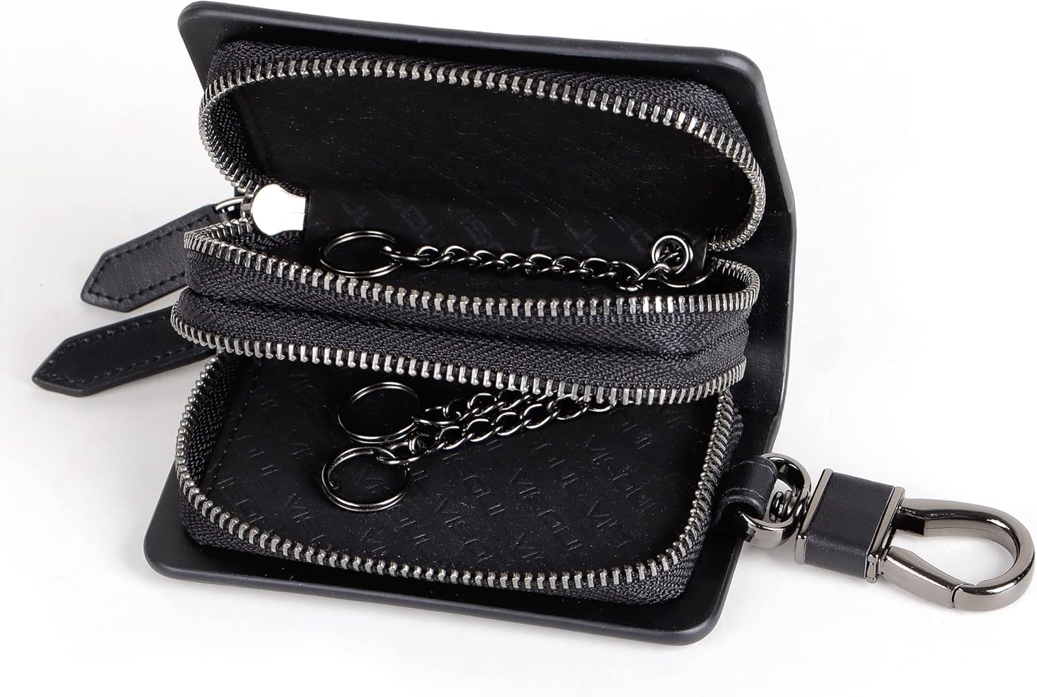 VISOUL Car Key Case Holder Double Zipper, Leather Car Smart Key Fob Case with Keychain for Men and Women