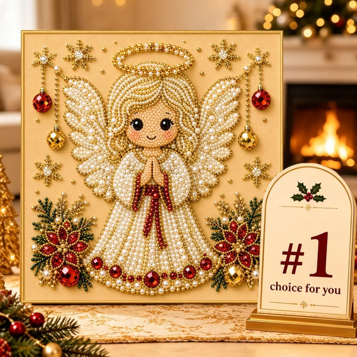 J Diy Christmas Pearl Diamond Painting Art Kit With Frame, Christmas Pearl Beads Art Craft For Adults, Gemstone Diamond Dots For Home Wall Decor, Relaxing Creative Hobby