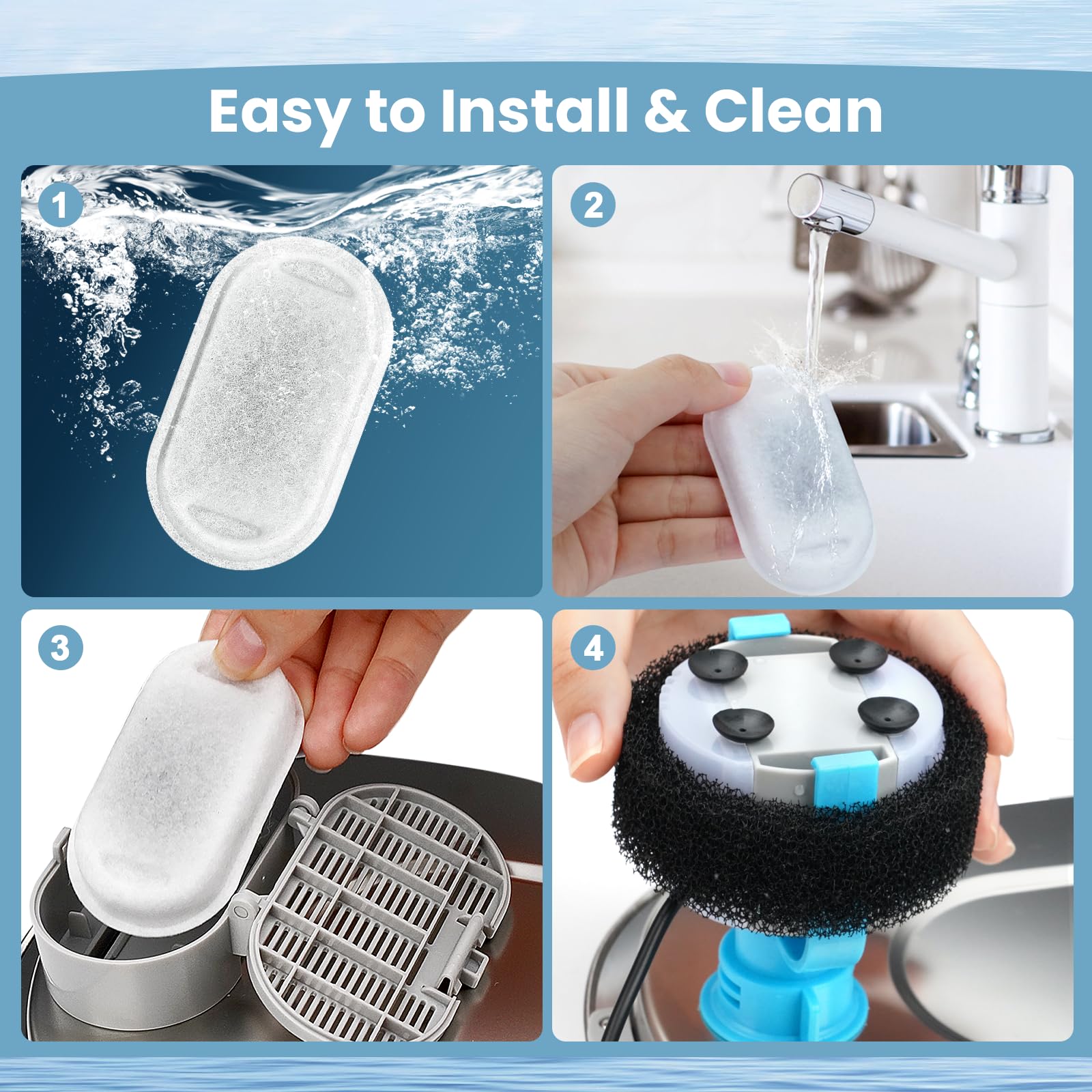 Cat Water Fountain Filters Replacement, 16 Pcs Pet Water Fountain Filter with 16 Pcs Foam Sponges for 67oz/2L & 108oz/3.2L Stainless Steel Pet Cat Water Fountain Dispenser Filters - image 7