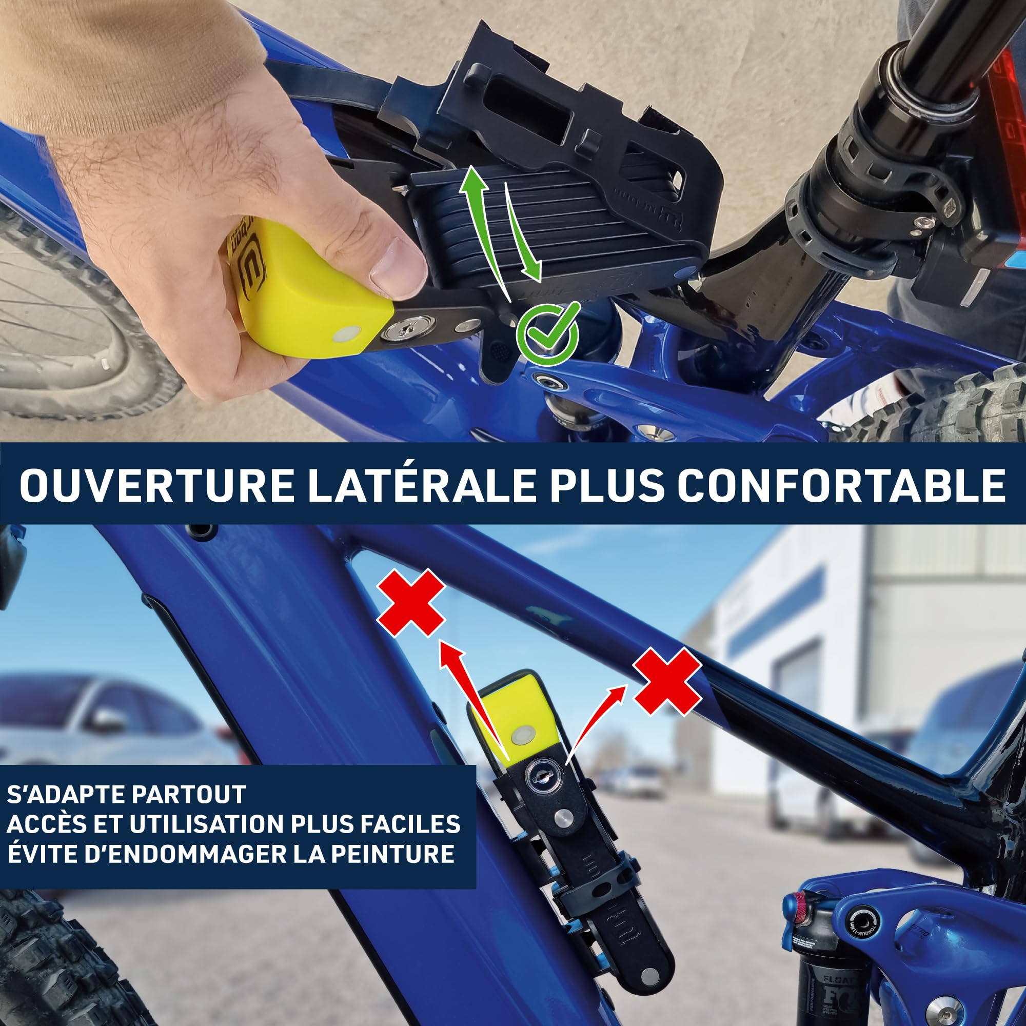 URBAN UR476Y Innovant Antivol Velo avec et sans Alarme 120dB Hi-Tech, Antivol Pliable 2en1 Sécurisé, Support Plus Fonctionnel et Transport Sans Bruits, Cadenas Velo Trottinette Électrique 90cm