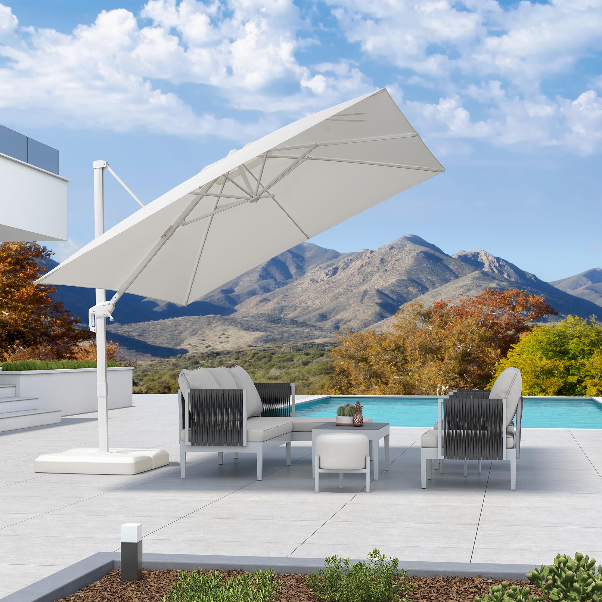 PURPLE LEAF Cantilever Patio Umbrella 10' X 10' White Aluminum Frame, White