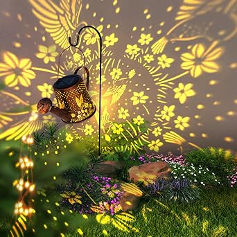 Solar Watering Can Outdoor Lights Garden Decor,Hummingbird Hanging Lantern Waterproof Landscape Lights Outside Decoration for Yard Porch Patio Pathway Gardening Giftswith 32 inch Shepherd Hook