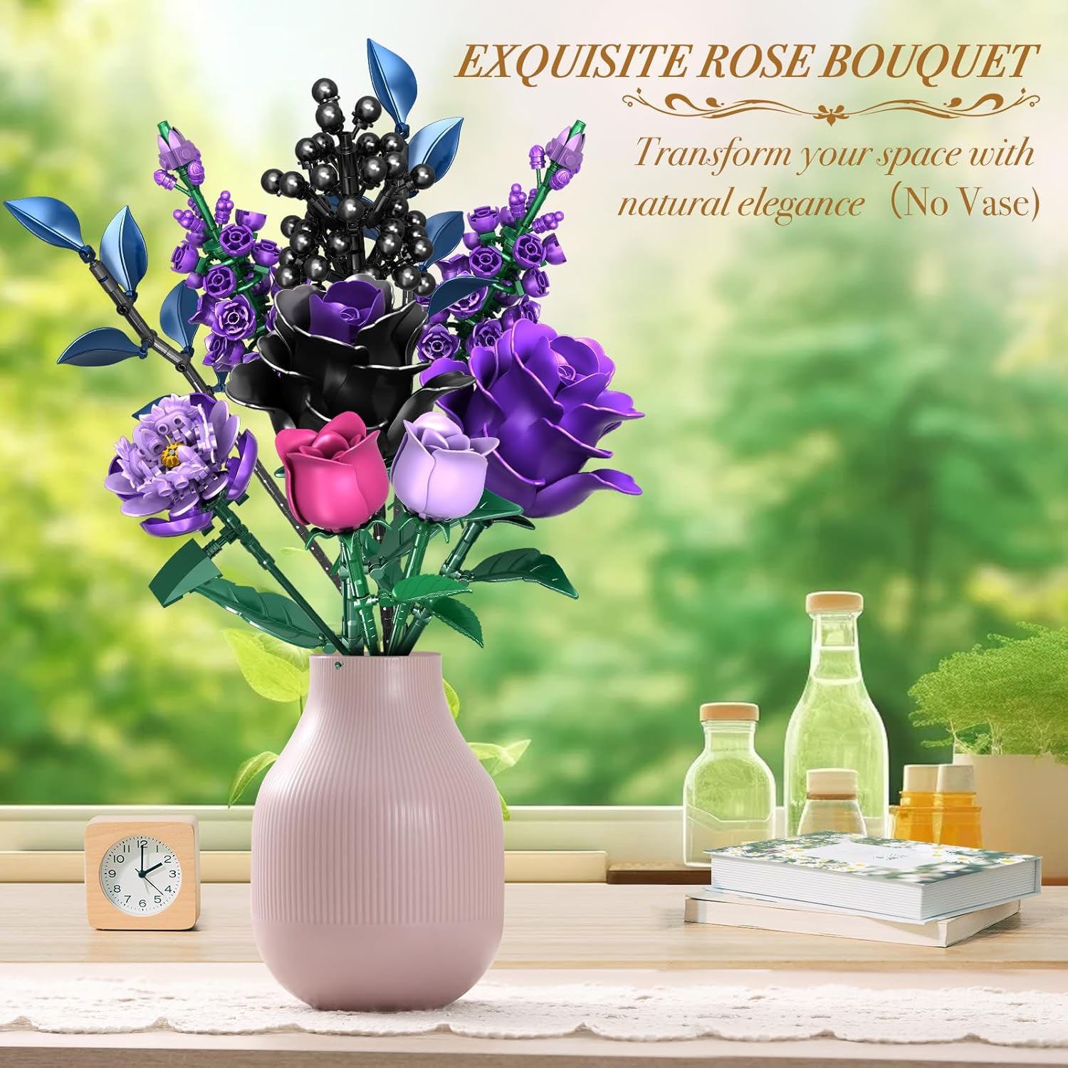 Mother's Day Flowers Bouquet Building Set, Rose Flower Botanical Collection Building Kit Toys Home Decoration Gifts for Valentine's Day, Christmas, Toys for Girl Women Kids Aldult 6+