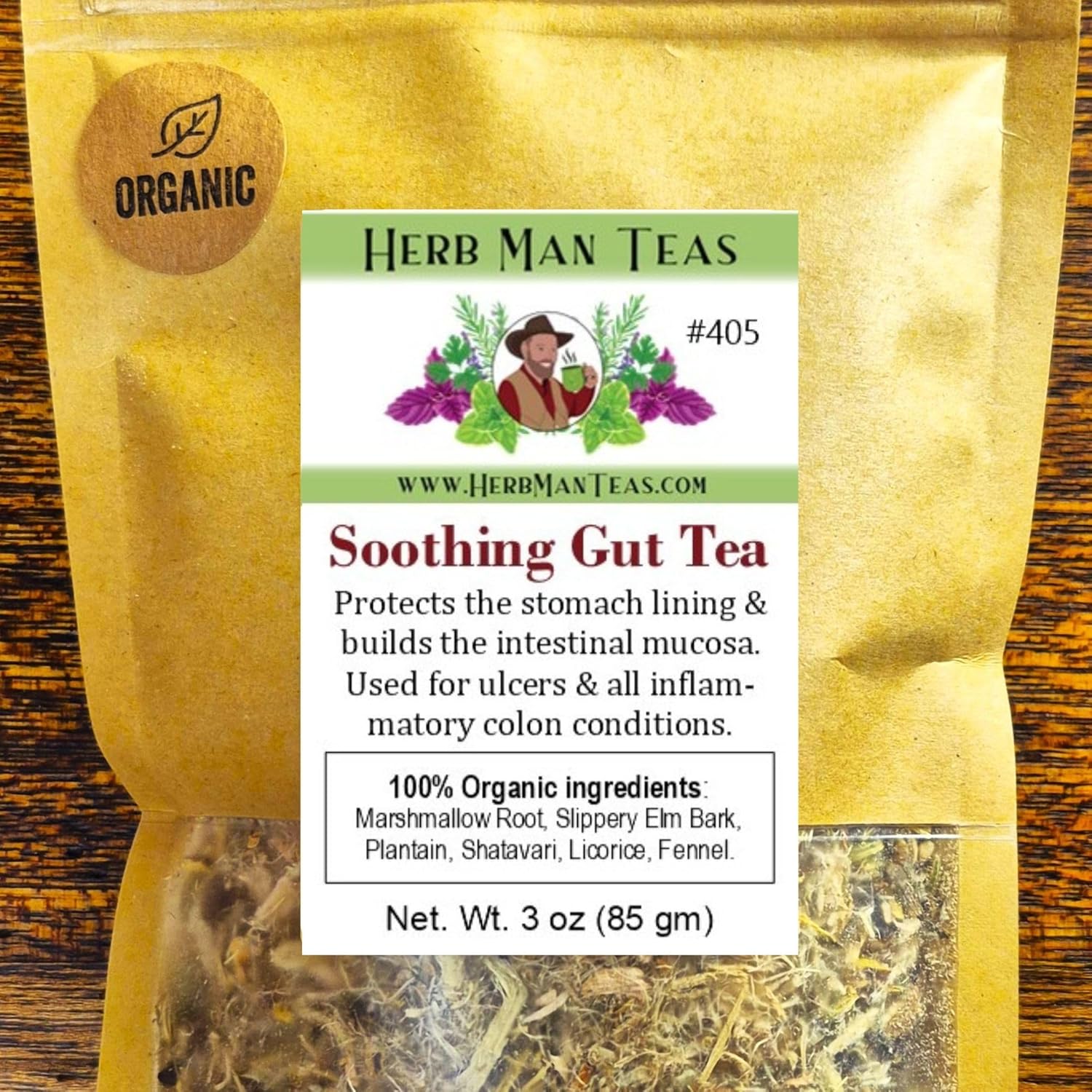 SOOTHING GUT TEA - Slippery Elm, Marshmallow Root, Fennel - Protects the stomach lining & builds the intestinal mucous for happy intestine - Organic Loose Leaf formulated by master herbalist Khabir