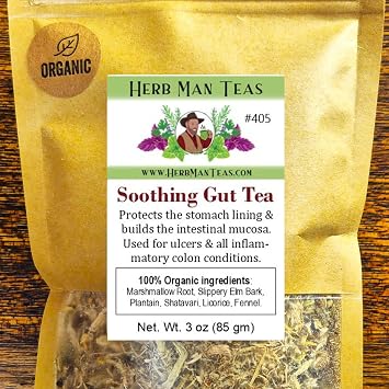 SOOTHING GUT TEA - Slippery Elm, Marshmallow Root, Fennel - Protects the stomach lining & builds the intestinal mucous for happy intestine - Organic Loose Leaf formulated by master herbalist Khabir