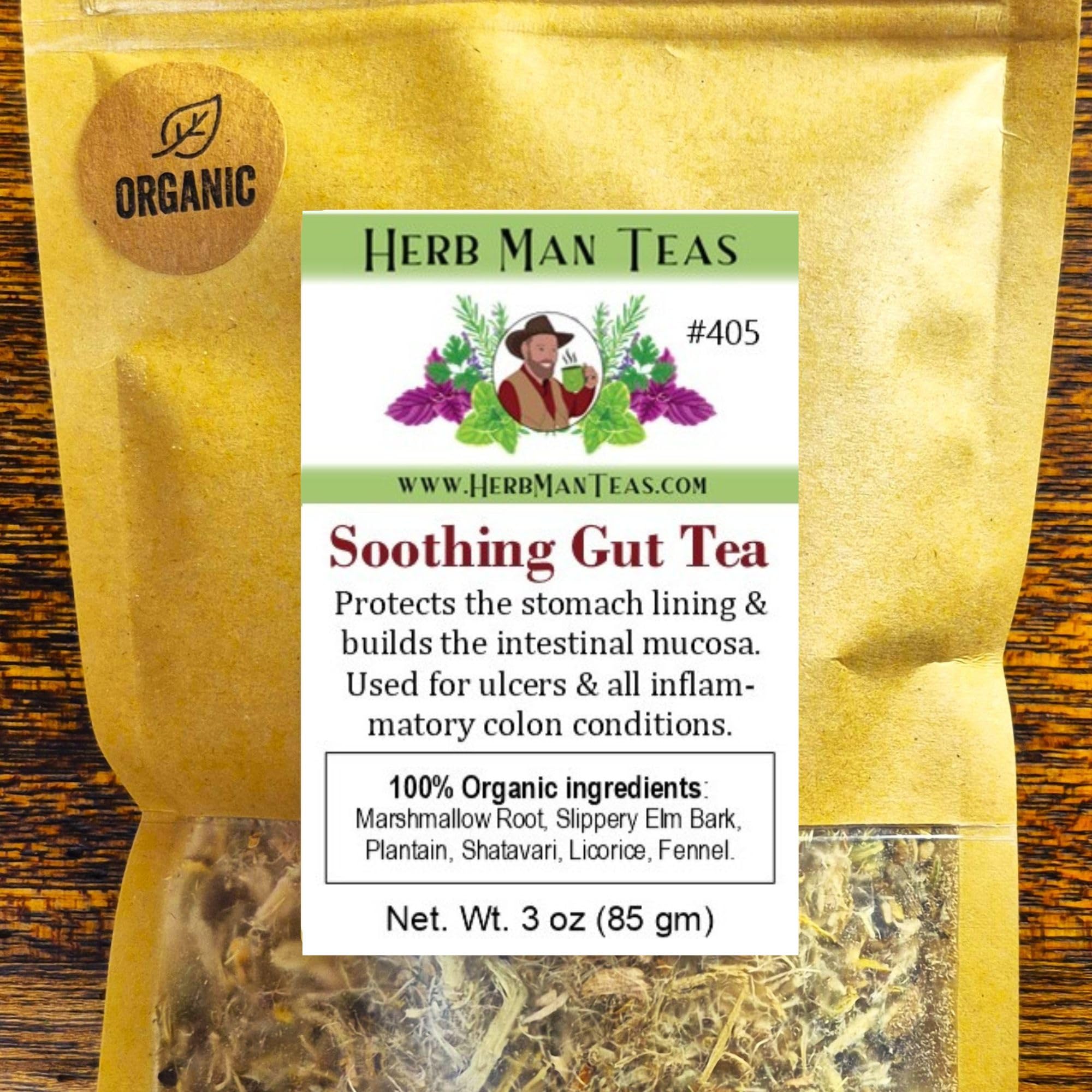 Herb Man Teas Soothing Gut Tea - Protects The Stomach Lining & Builds The intestinal mucous formulated by Master Herbalist Khabir