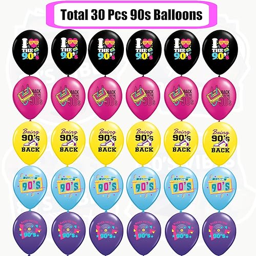 Miniatura 3 de Globos de los años 90, 30 globos retro de radio Boombox CD neón para fiestas de hip hop, rock and roll, decoración de cumpleaños, decoraciones de