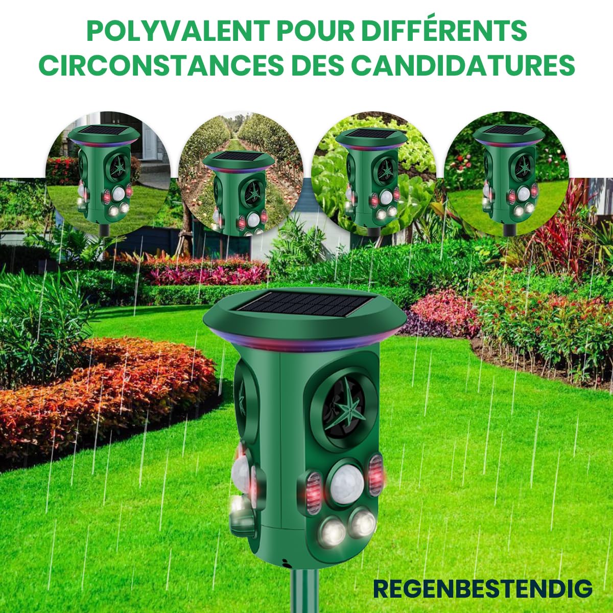 Fleau Garden Cat Repeller Pro - Répulsif Animaux - Ultrasons - Énergie Solaire - martres - Répulsif Pigeons - nuisibles - Étanche (Vert - Protection 360°)