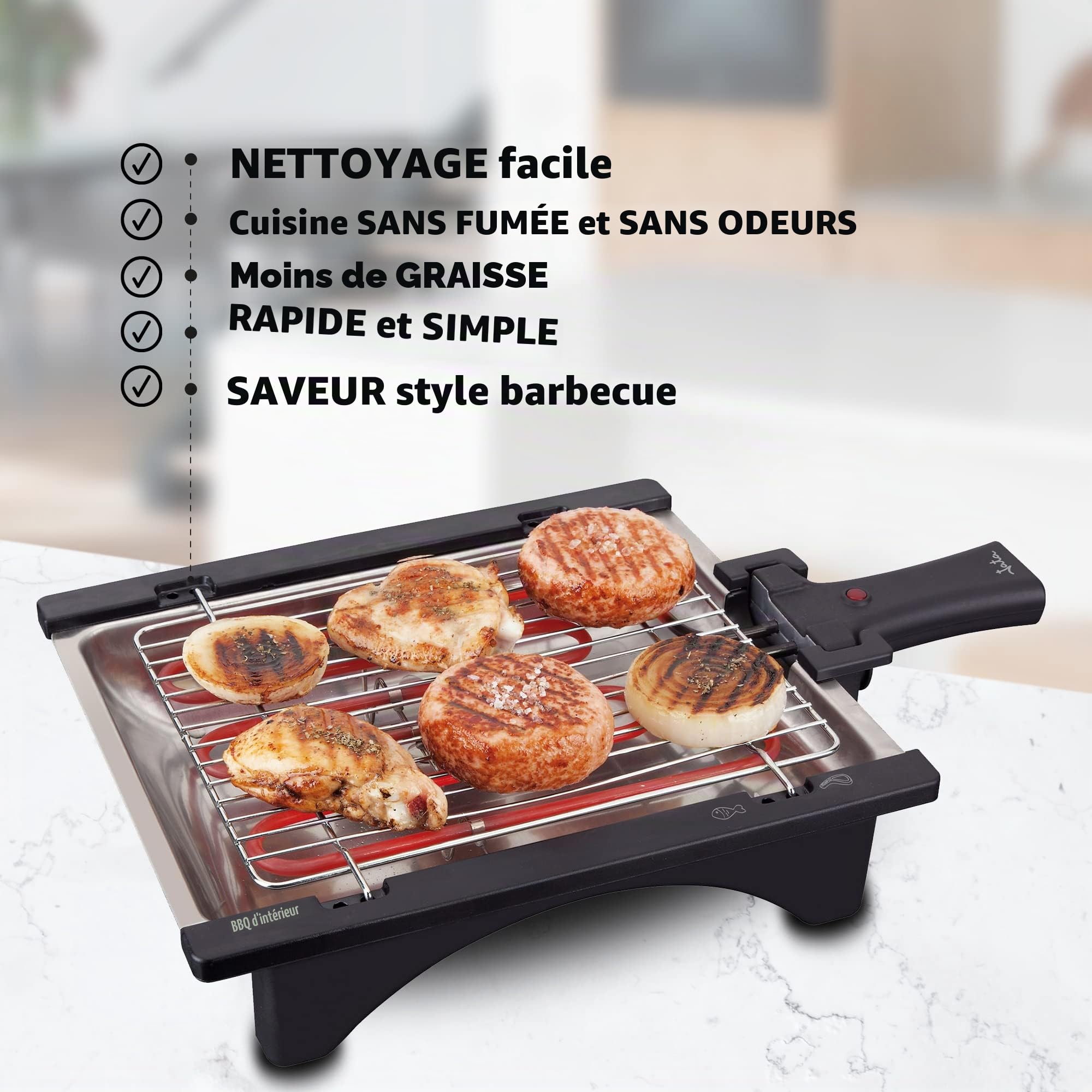 Jata BQ95 Barbecue électrique démontable grille 2 niveaux et plateau en acier inoxydable 2 000 W