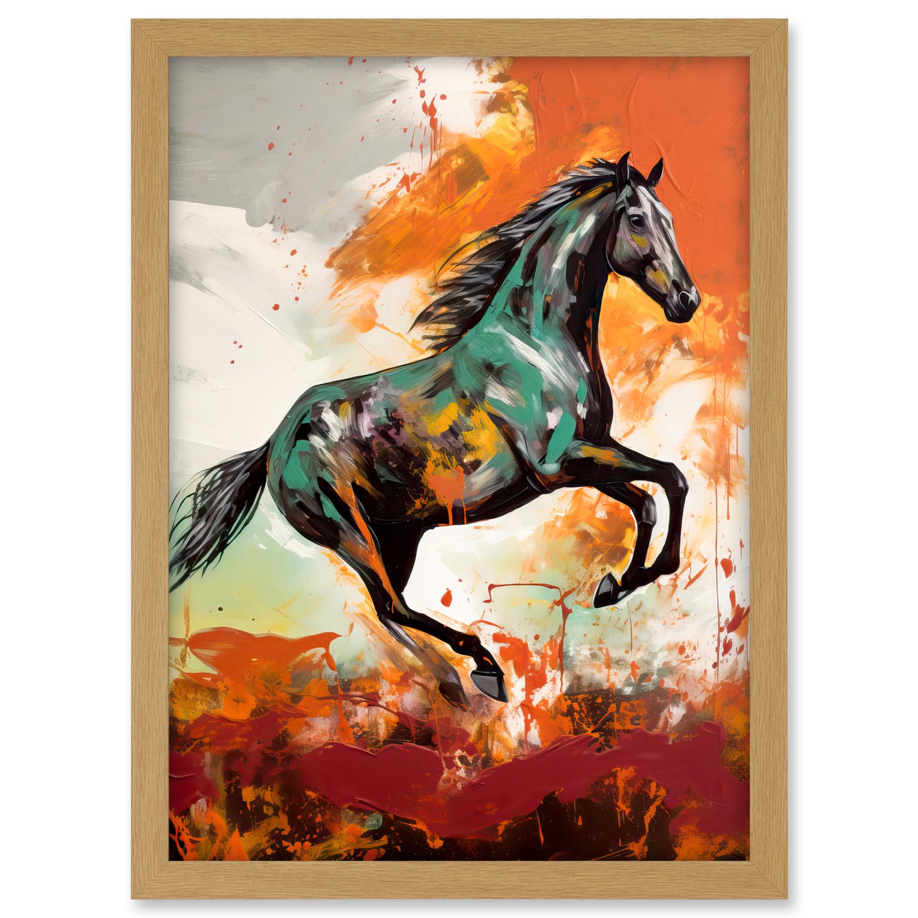 Artery8 Wild Horse Galloping Across a Barren Landscape Artwork Framed A3 Wall Art Print