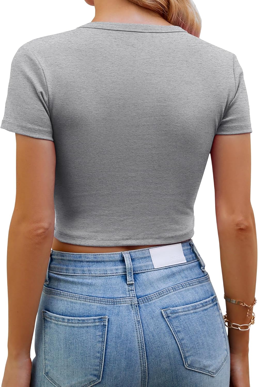 Artfish Women's Basic Teen Tee Workout Crewneck Short Sleeve Slim Fitted Casual Crop Top - Image 2