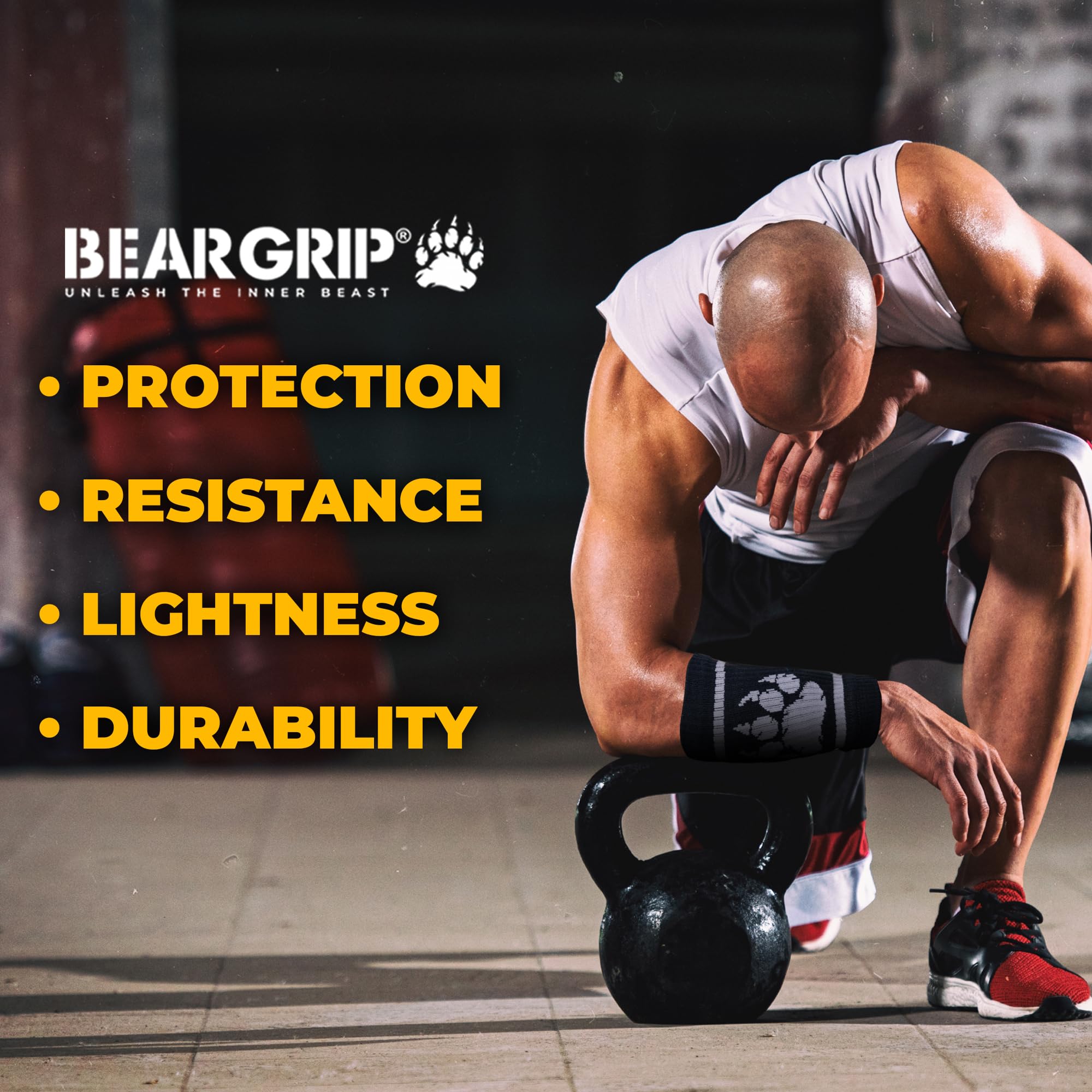 BEAR GRIP - Bracelets de sudation pour la protection du poignet - Crossfit, haltérophilie, tennis, exercices de remise en forme - En coton, nylon et élasthanne - Pour homme et femme