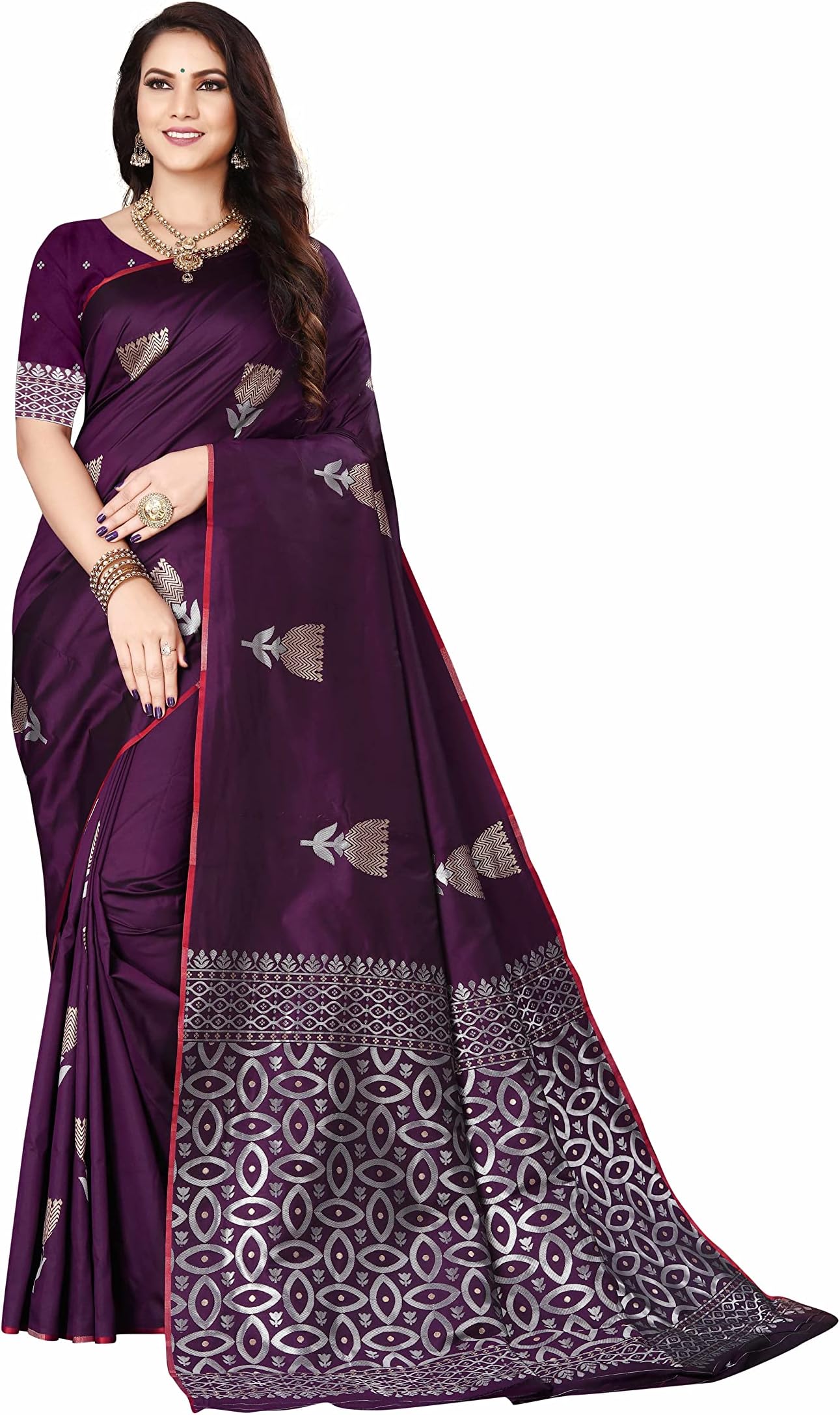 Exceeded STORE AND G FASHION Sarees for Women Faux Embroidered Saree & Blouse Piece, Purpal