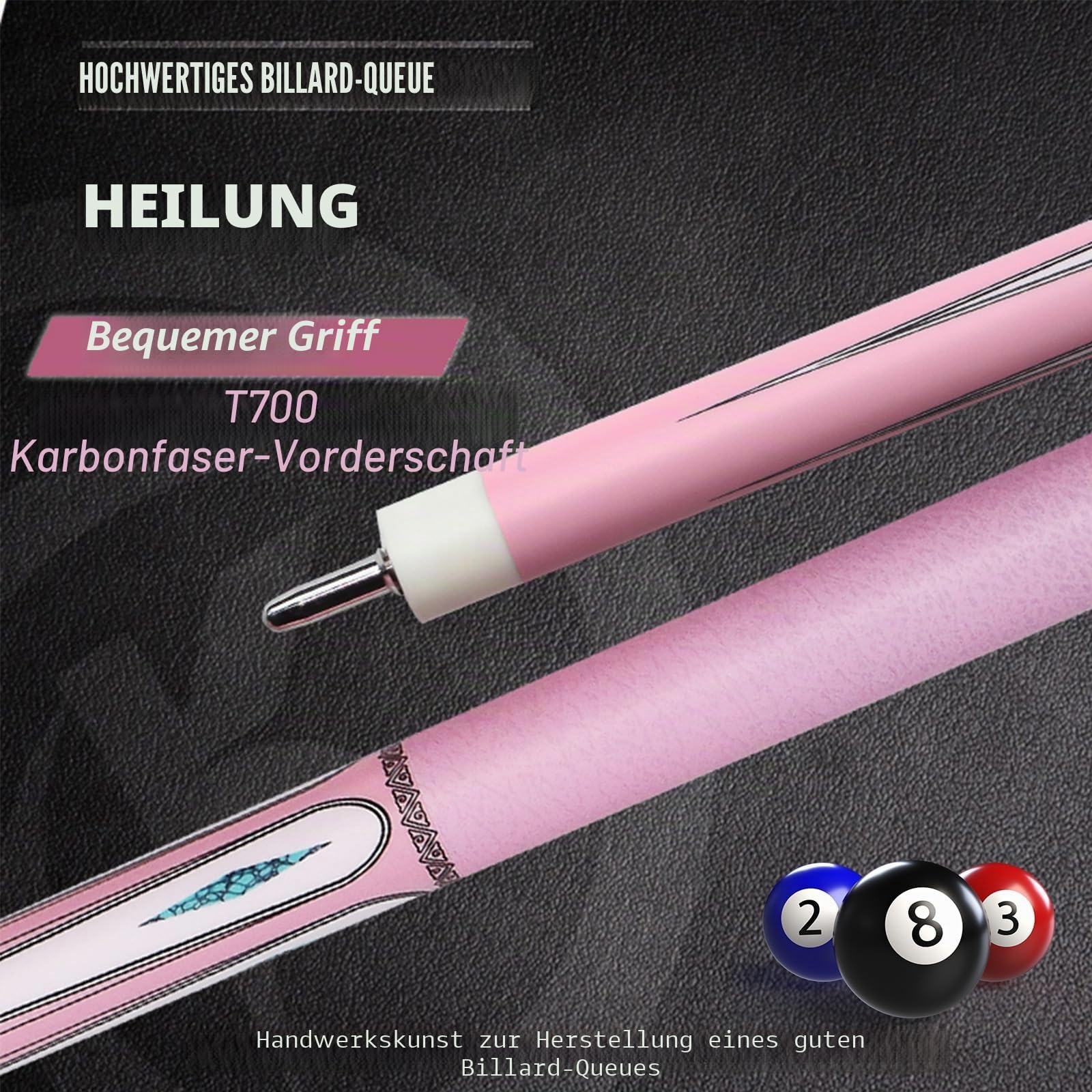 OKHEALING T700 Damen-Billardqueue, 12,9 mm, 1/2 Gelenk, professionelles Snooker-Queue, für Anfänger und Fortgeschrittene, 2 Stück