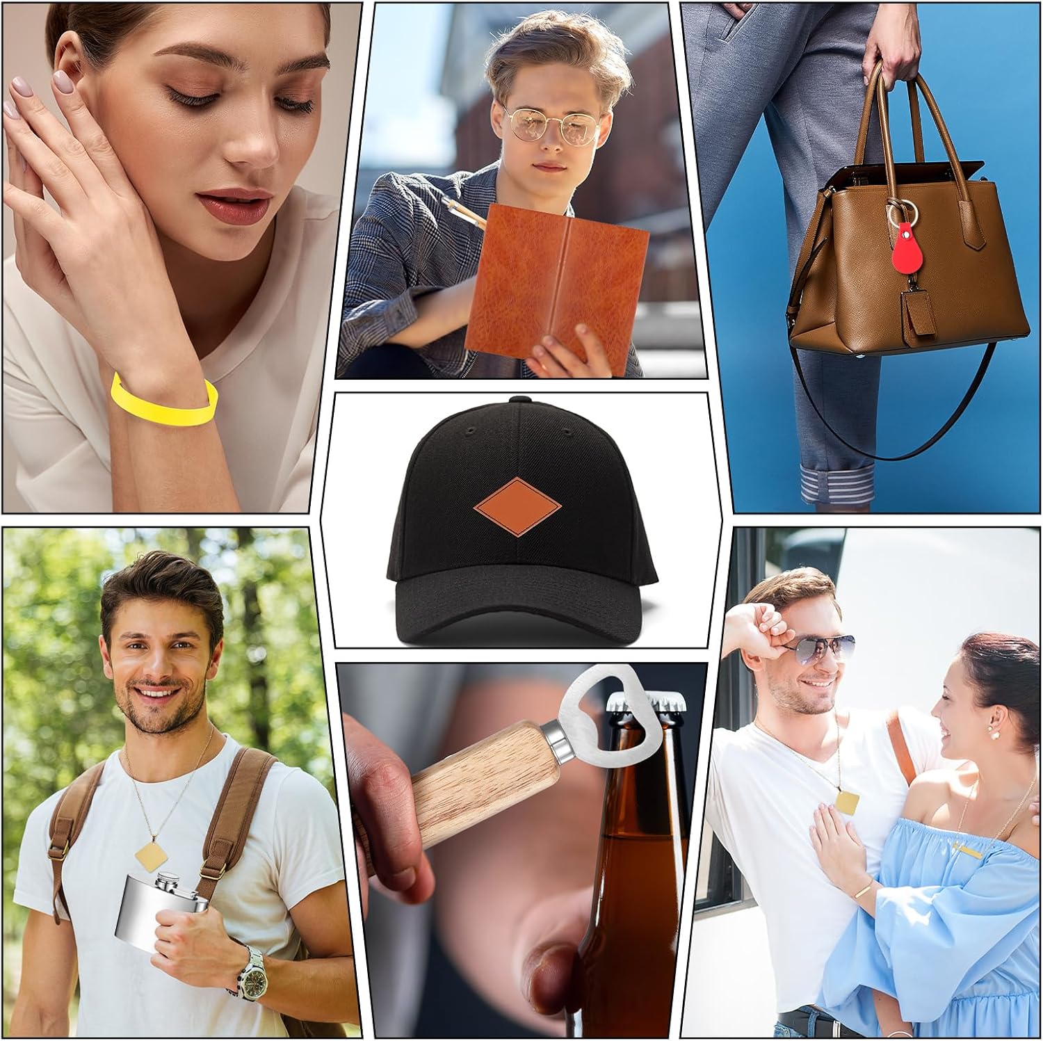 Tondiamo 356 Pcs Bulk Laser Engraving Supplies Blank Material Kit DIY Engraver Accessories Including Acrylic Glass Stainless Steel Wood Fabric PU Leather Rock Rubber Materials for Laser Cutters