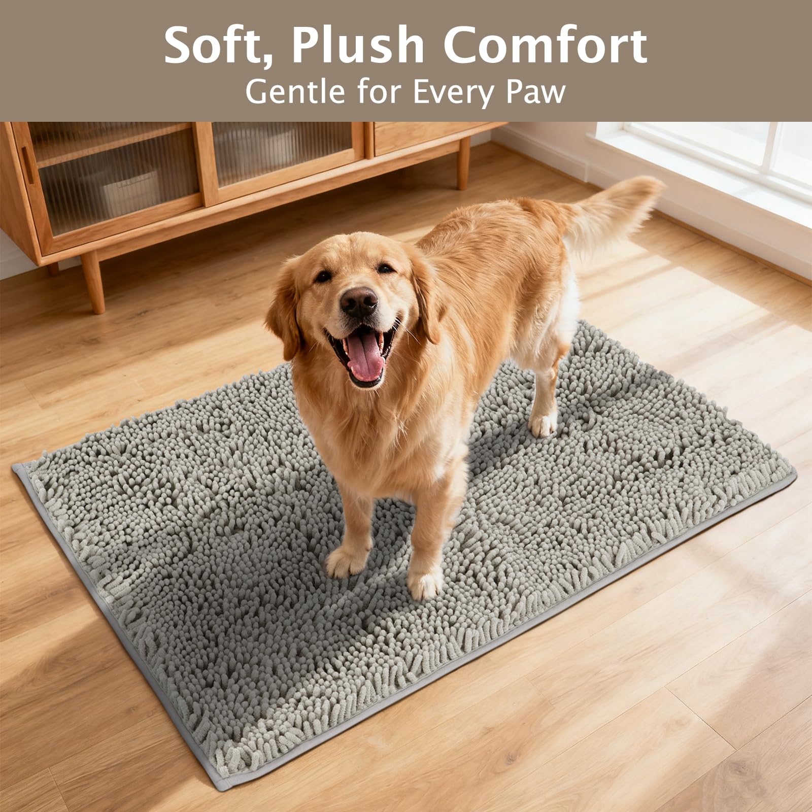 BVAGSS Tapis pour Chien à Entrée Anti-Boue,Super Absorbant Paillasson d'intérieur, Tapis d'Entrée Chenille à Séchage Rapide antidérapant, Lavable en Machine XH085 (Gris,60x90cm)