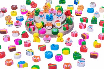 Mini Erasers for Kids Bulk, 300+ Pcs Animal Shapes,Food Themed &Pink Heart, 100th Day of School Pencil Eraser