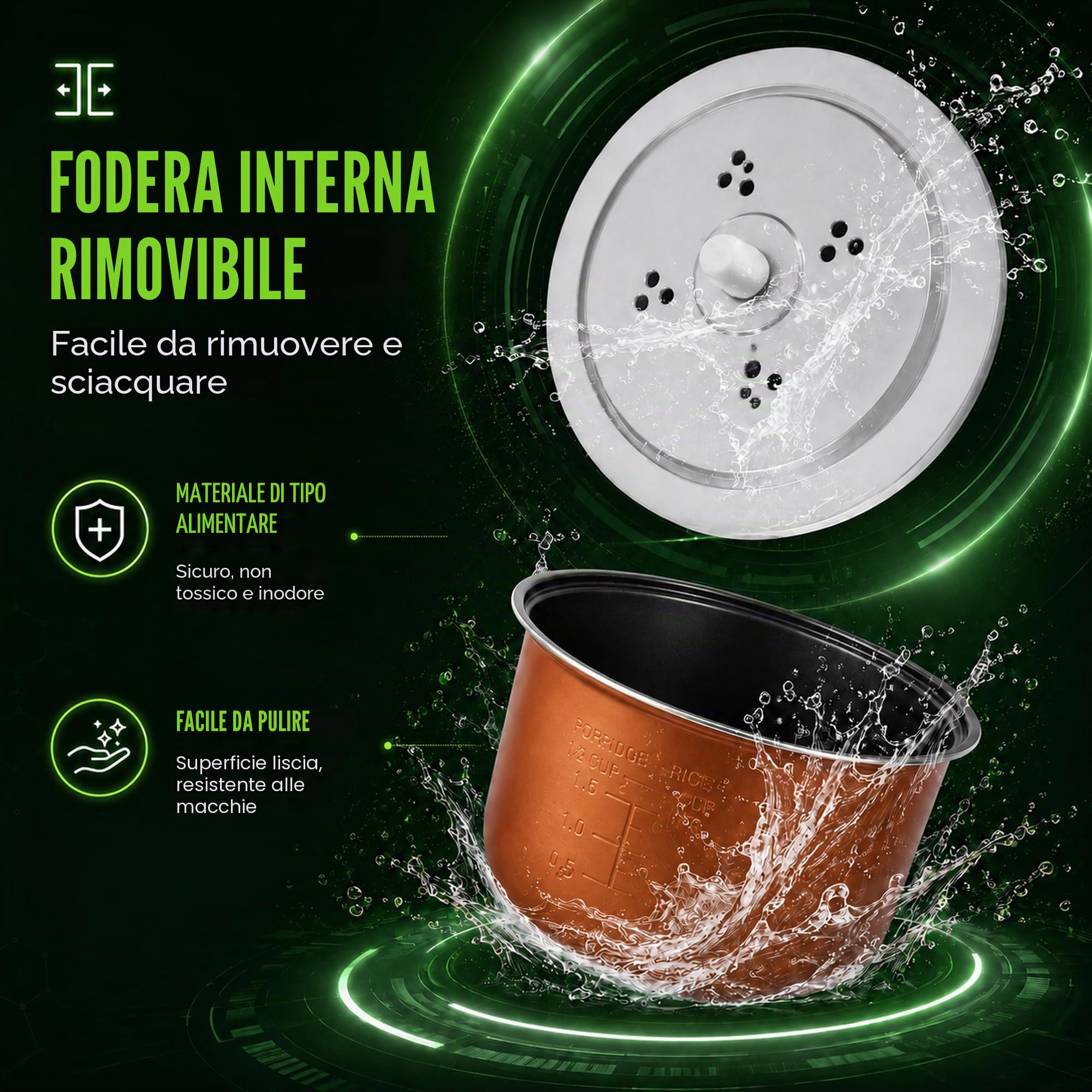 Audecook Cuociriso Elettrico 1.2L con Funzione di Low Sugar e Vaporiera Per 1-2 Persone, 5 Programmi Multicooker, Pentola Rice Cooker Mini con Funzione di Mantenimento In Caldo, Timer (Verde)
