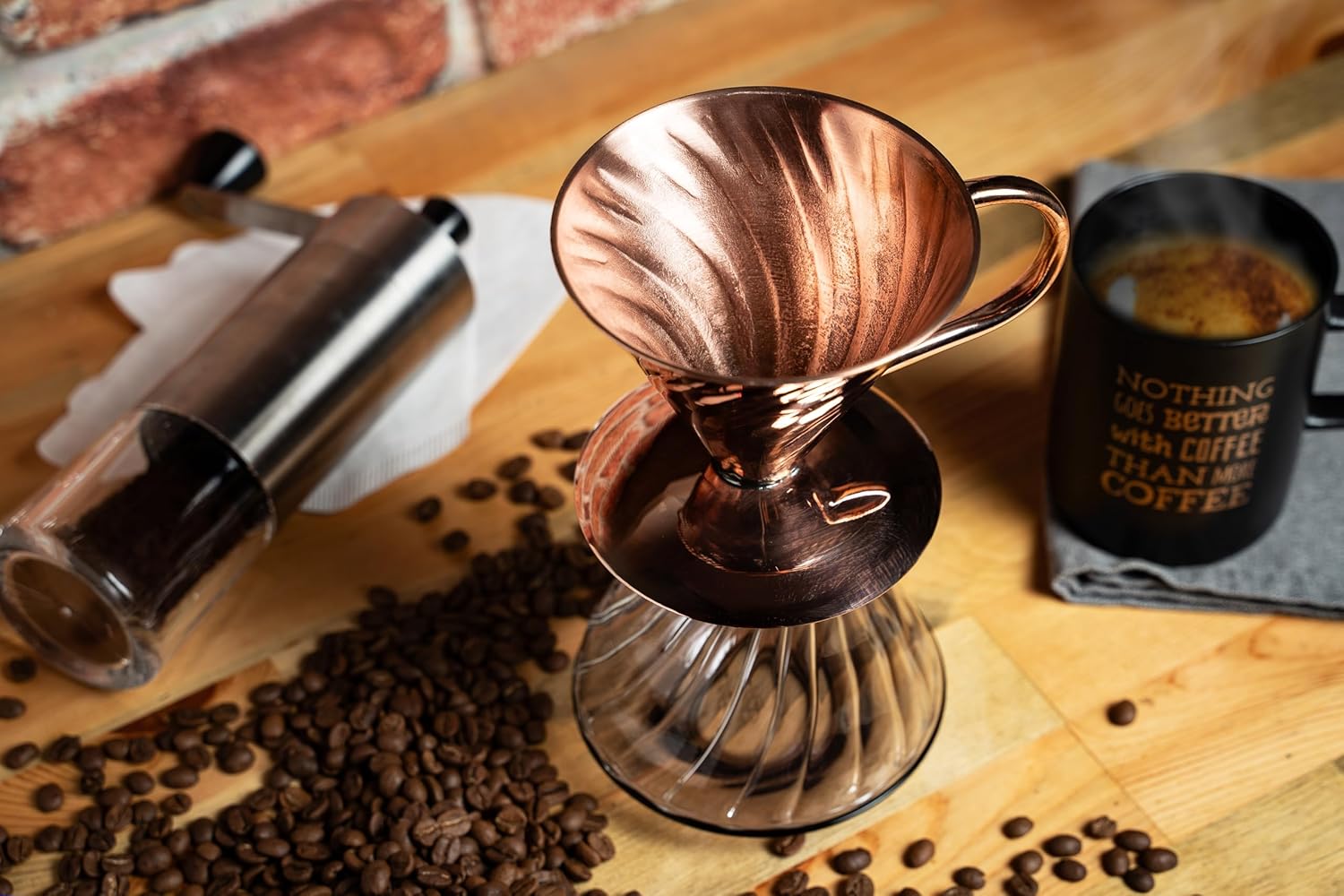 Copper Pour Over Coffee Dripper, 0.35L Single Cup Manual Brewer, Coffee Filter Cone