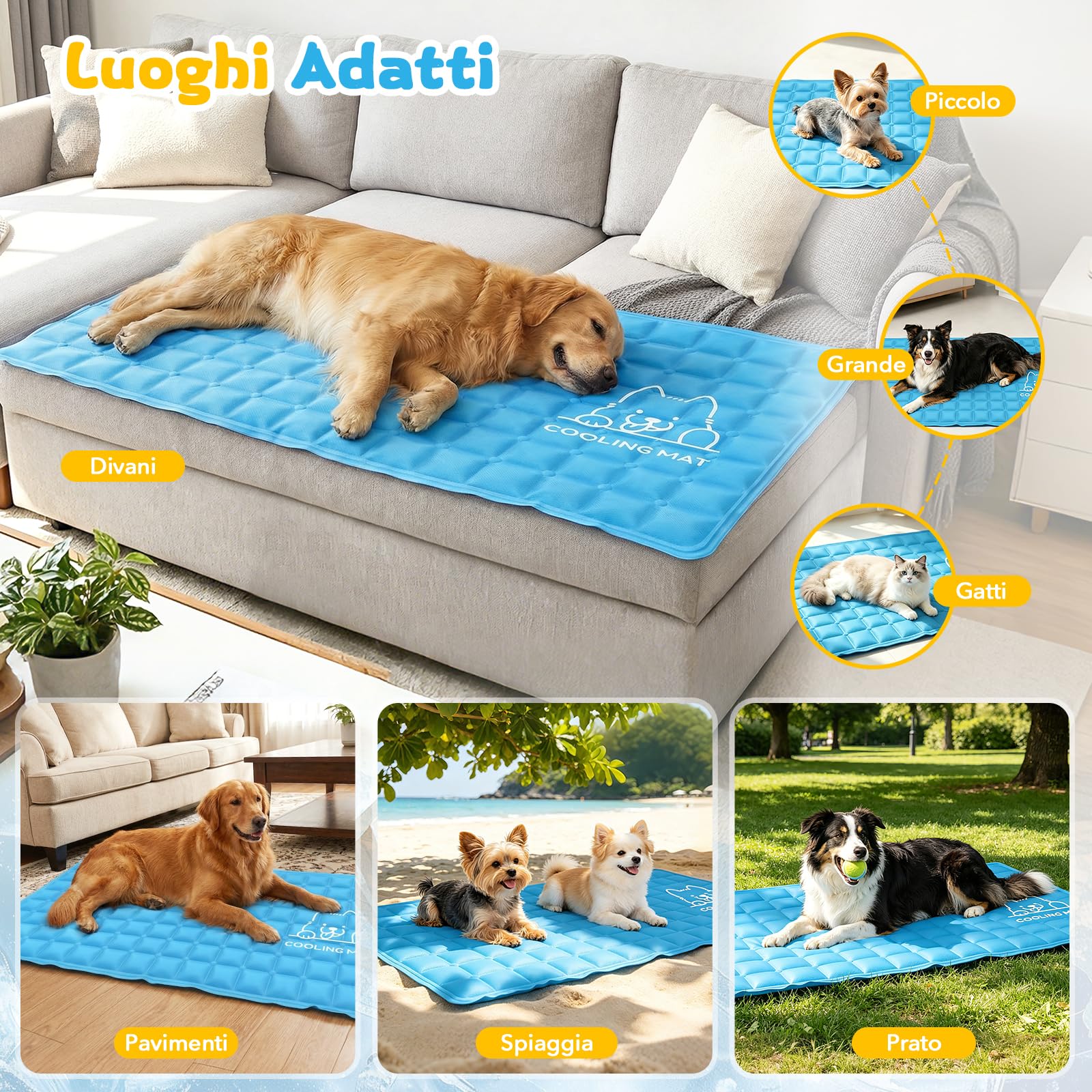 Tappetino Refrigerante per Cani e Gatti 70x120cm Cuscino Auto-Rinfrescante impermeabile Antiscivolo Pieghevole Blu