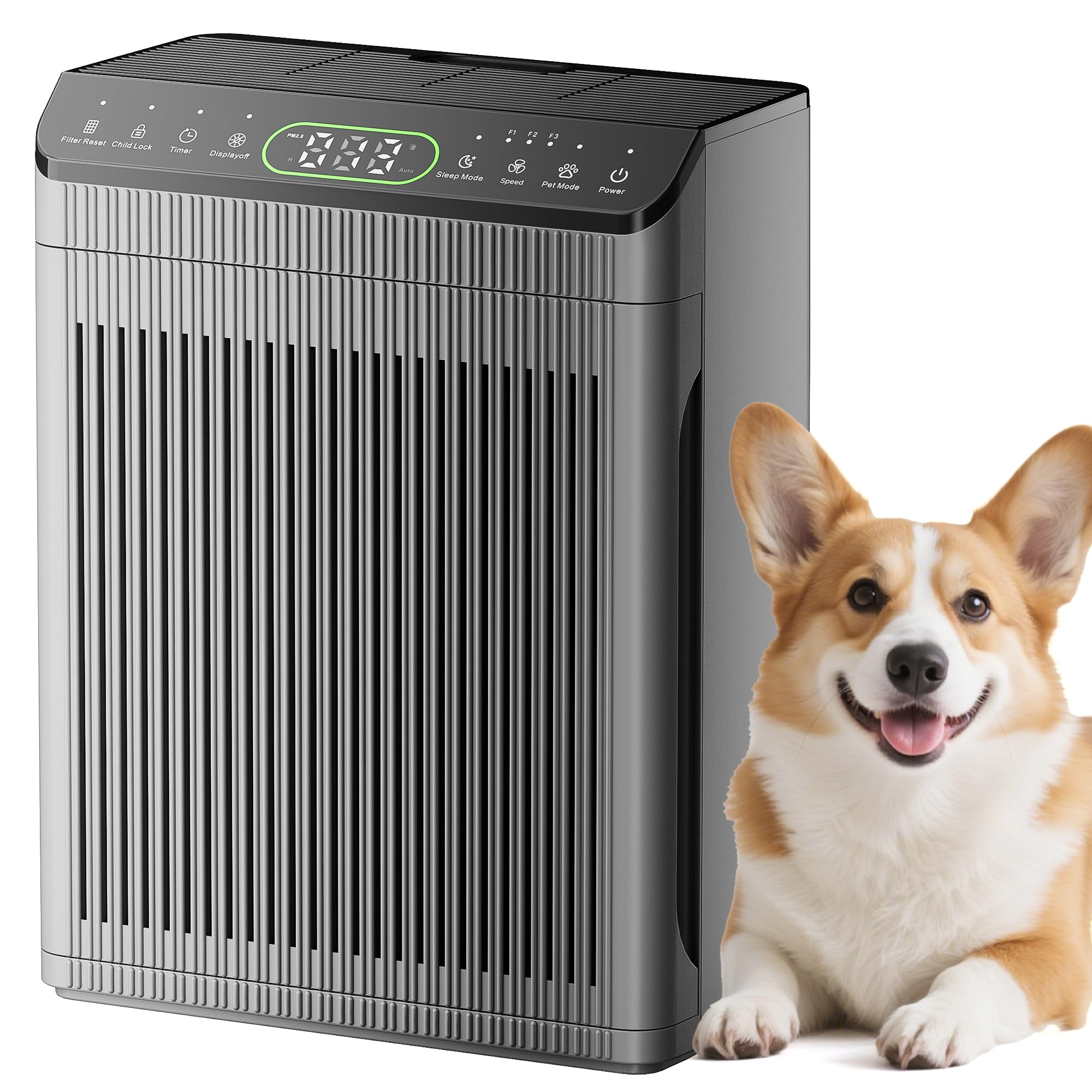 Air Purifiers for Home Large Room, Evalit Air purifier for Bderoom with Washable Filter, PM 2.5 Display Air Quality Sensor Air Cleaner for Office, Dorm room, Living Room, ET066, Grey-image-39